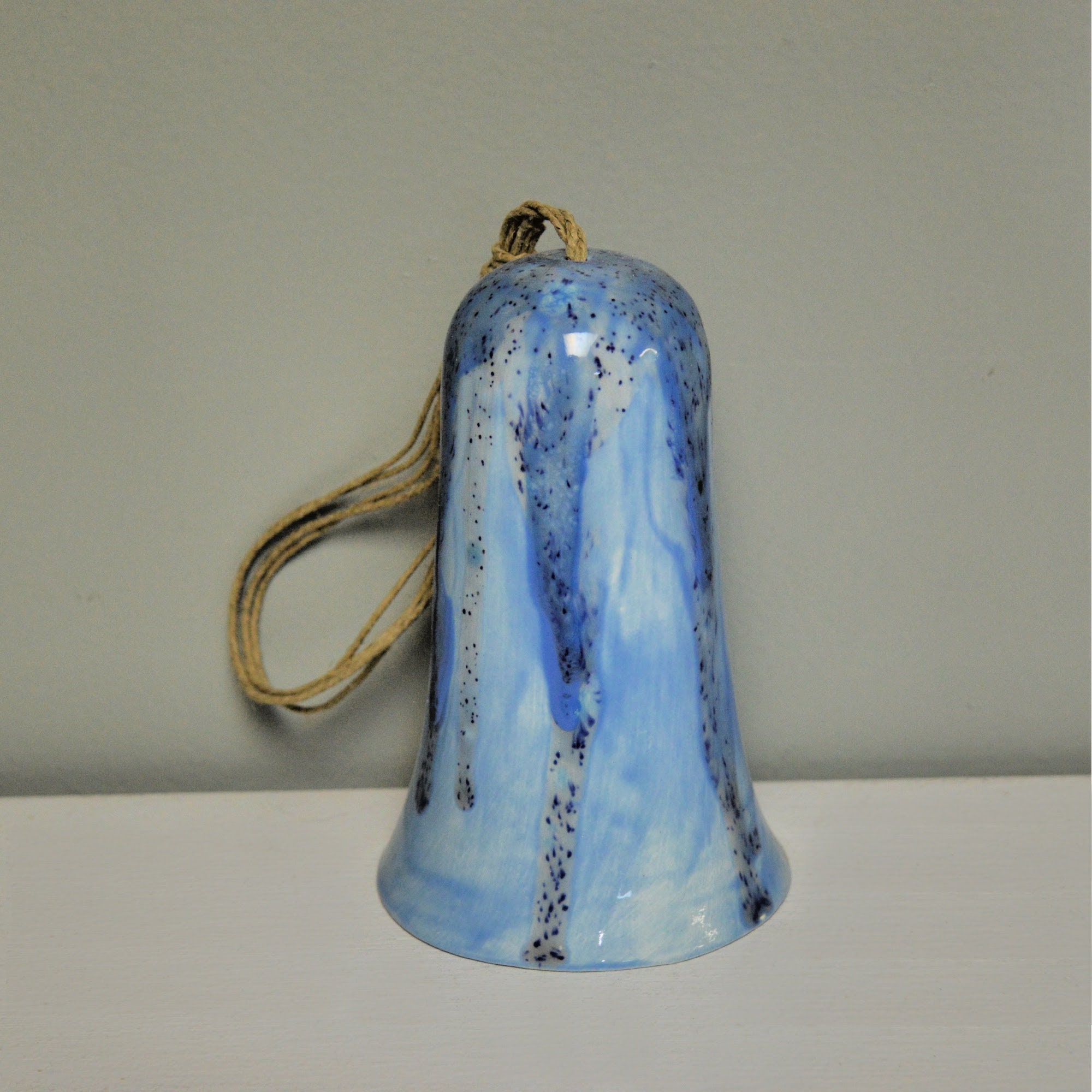 Ceramic Light Blue Speckled Glaze Wind Chime Layered Hanging Decor for Home Wall Display
