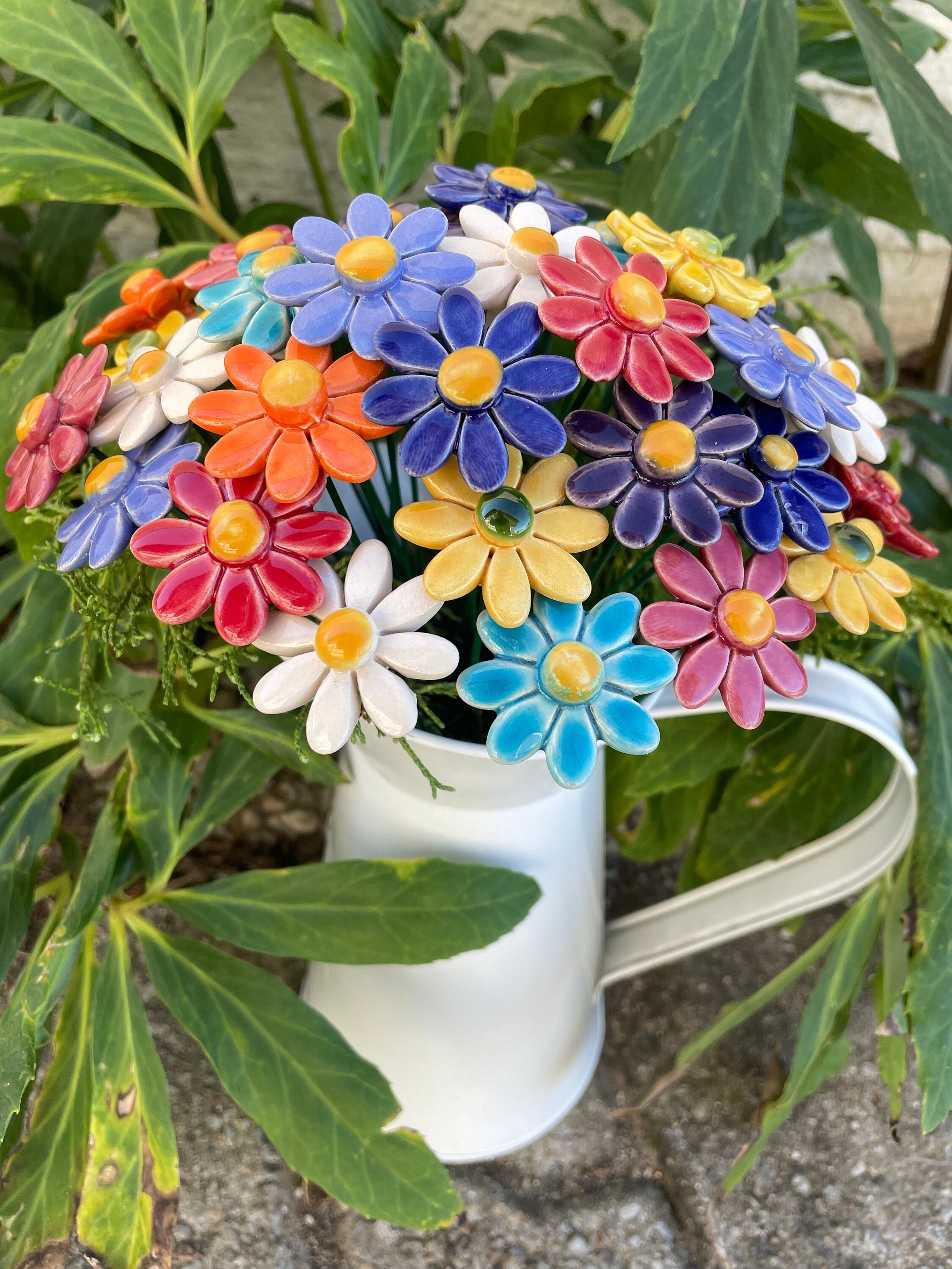 Ceramic Daisy Flower Garden Plant Support Decoration