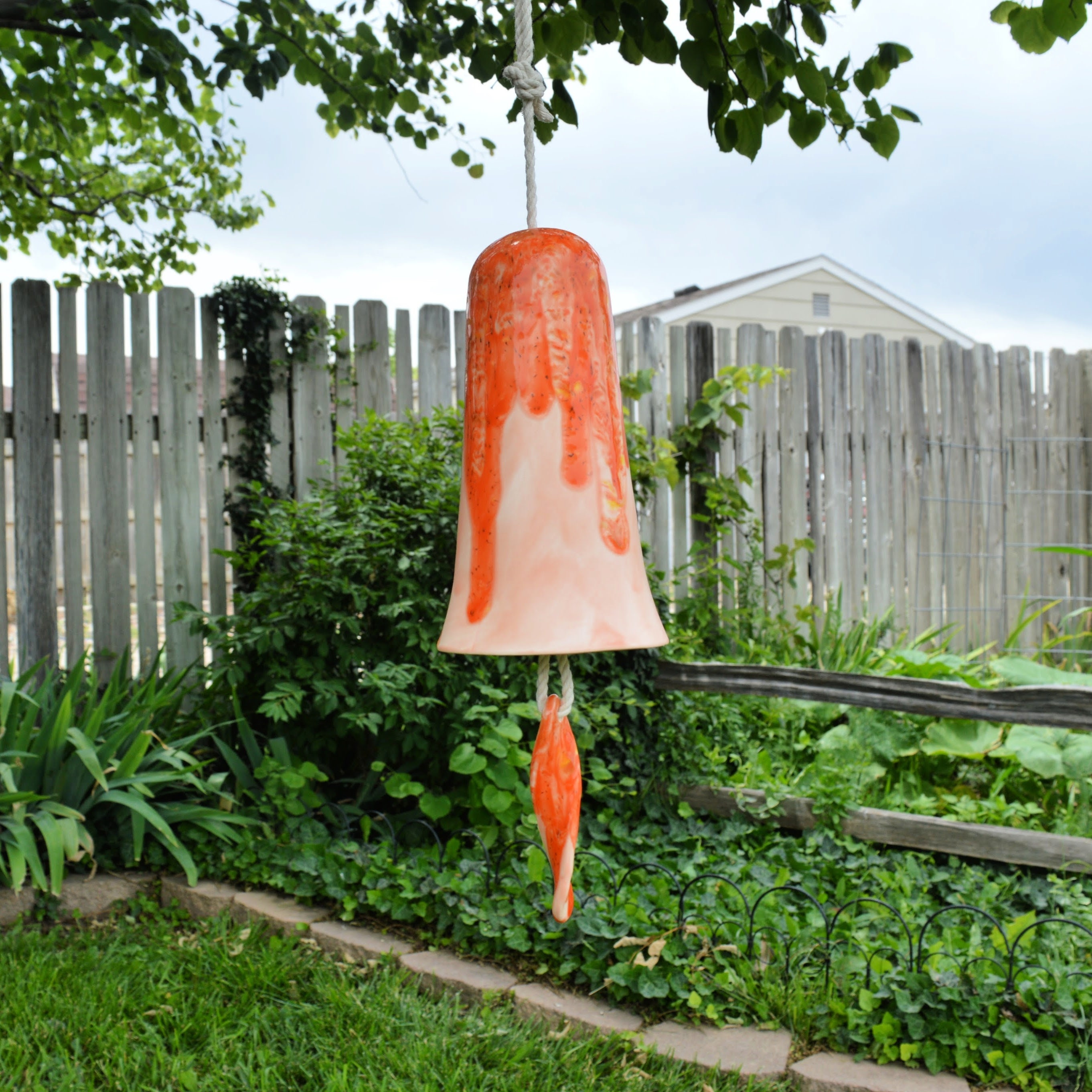 Ceramic Orange Beige Glaze Wind Chime Layered Hanging Decor for Home Patio Display