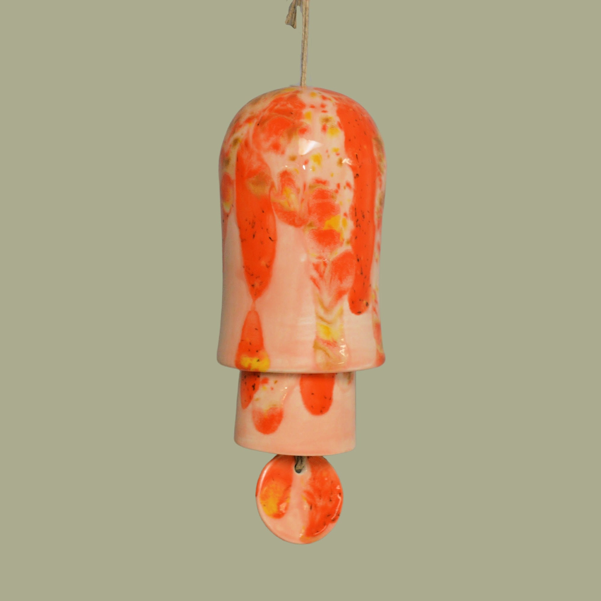 Ceramic Orange Beige Glaze Wind Chime Layered Hanging Decor for Home Patio Display