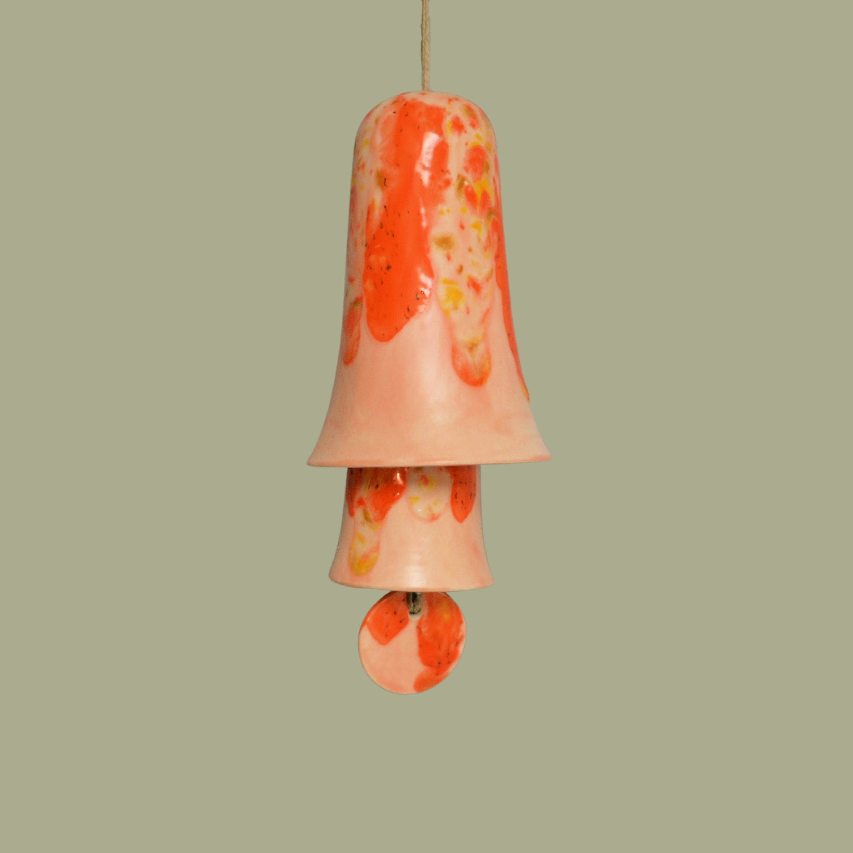 Ceramic Orange Beige Glaze Wind Chime Layered Hanging Decor for Home Patio Display