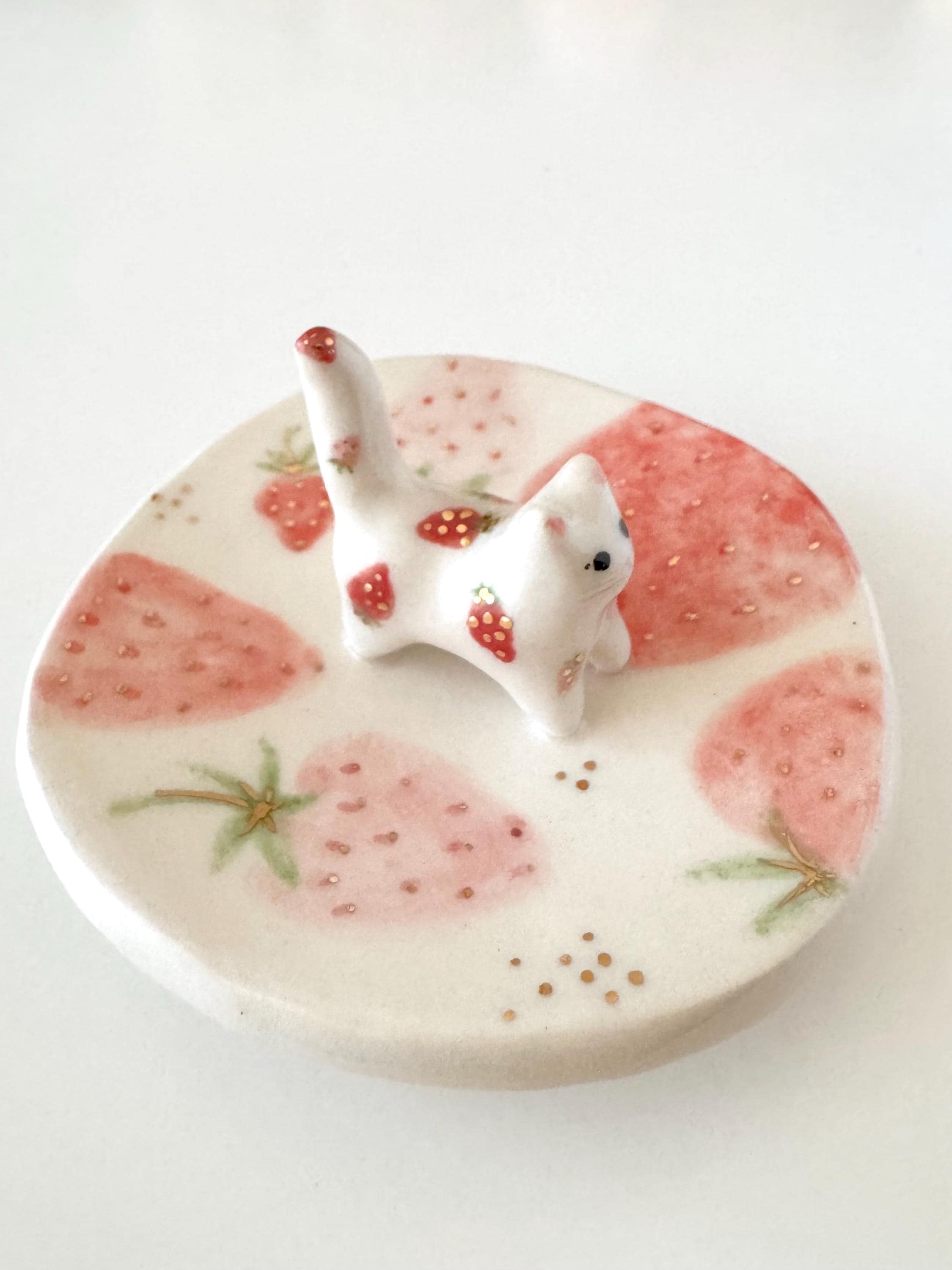 Ceramic Strawberry Jewelry Tray Cute Decorative Piece for Home Vanity Display