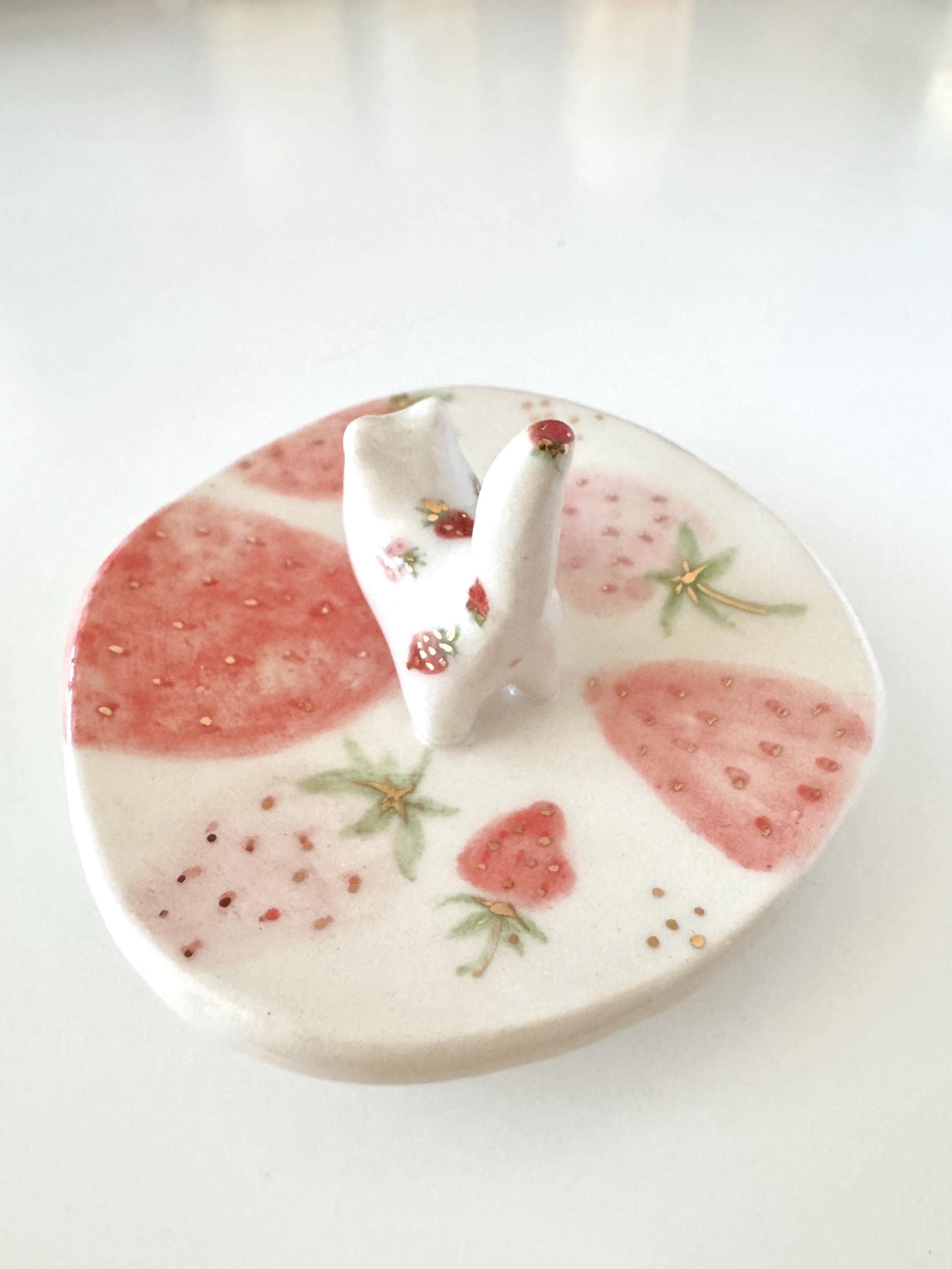 Ceramic Strawberry Jewelry Tray Cute Decorative Piece for Home Vanity Display