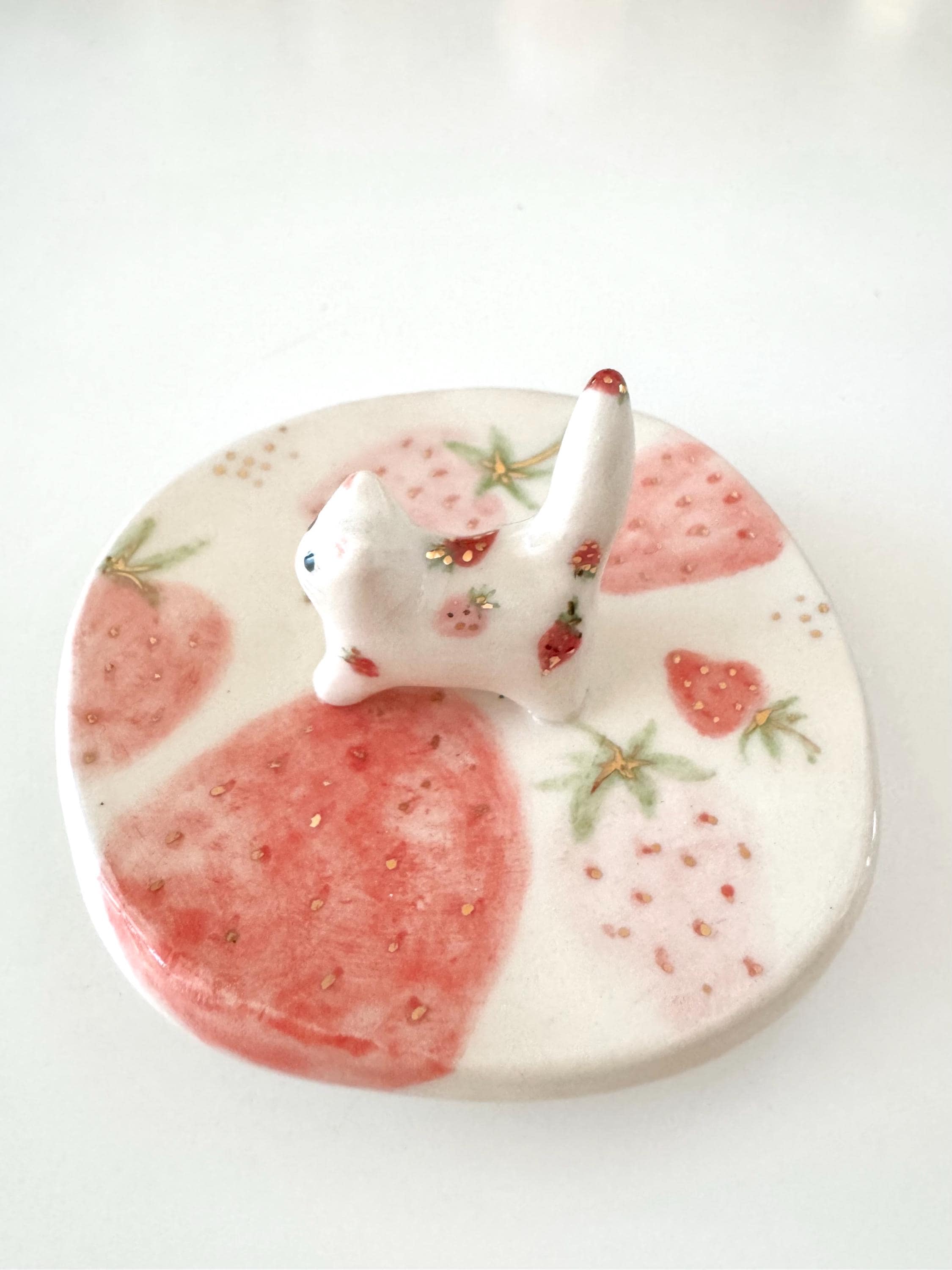 Ceramic Strawberry Jewelry Tray Cute Decorative Piece for Home Vanity Display