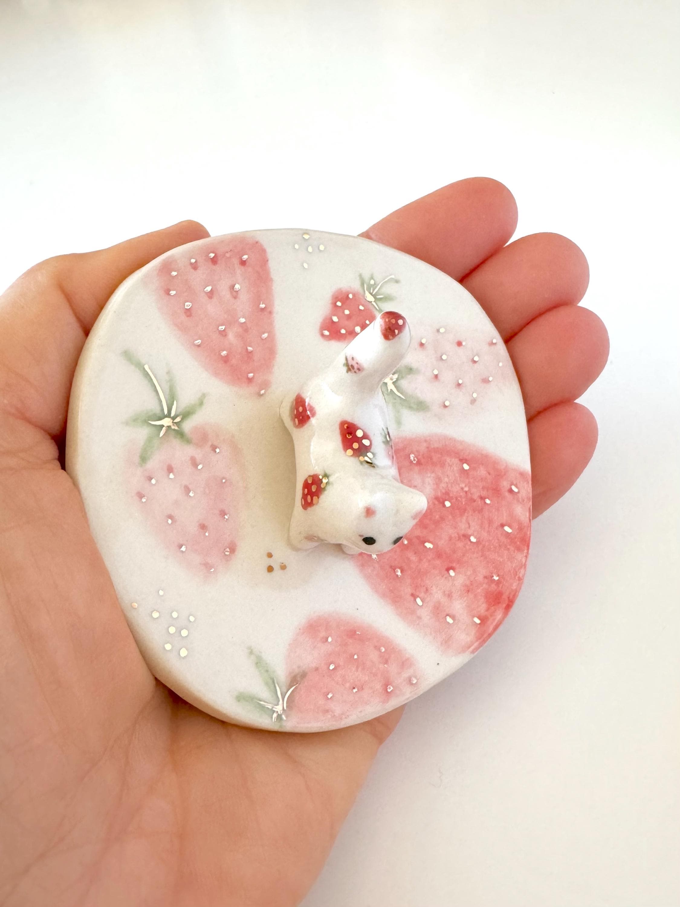 Ceramic Strawberry Jewelry Tray Cute Decorative Piece for Home Vanity Display