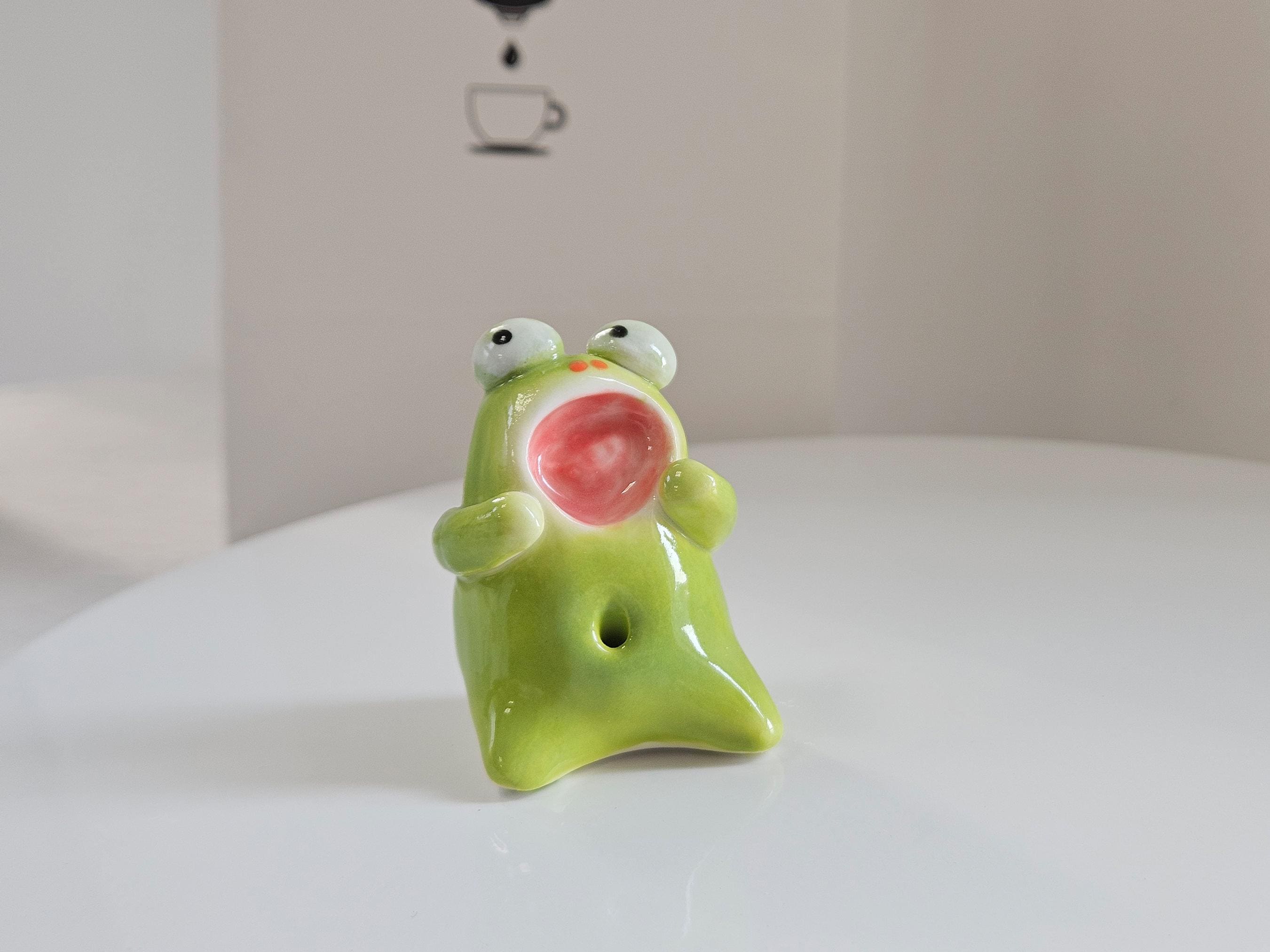 Ceramic Cream Green Glaze Figurine Layered Art Decor for Home Shelf Display
