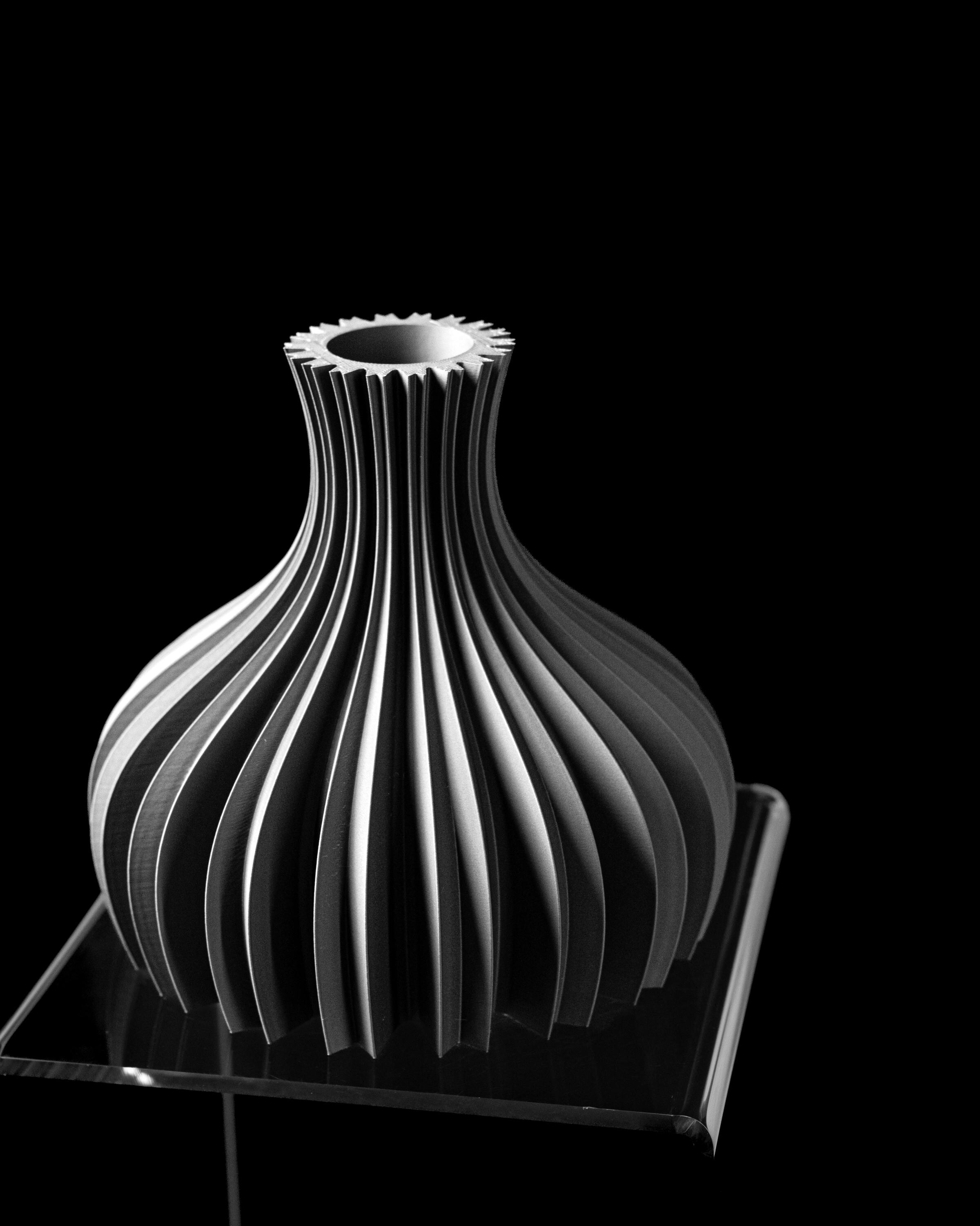 Striped Sculptural Decorative Vase in Dark Tones for Home Styling