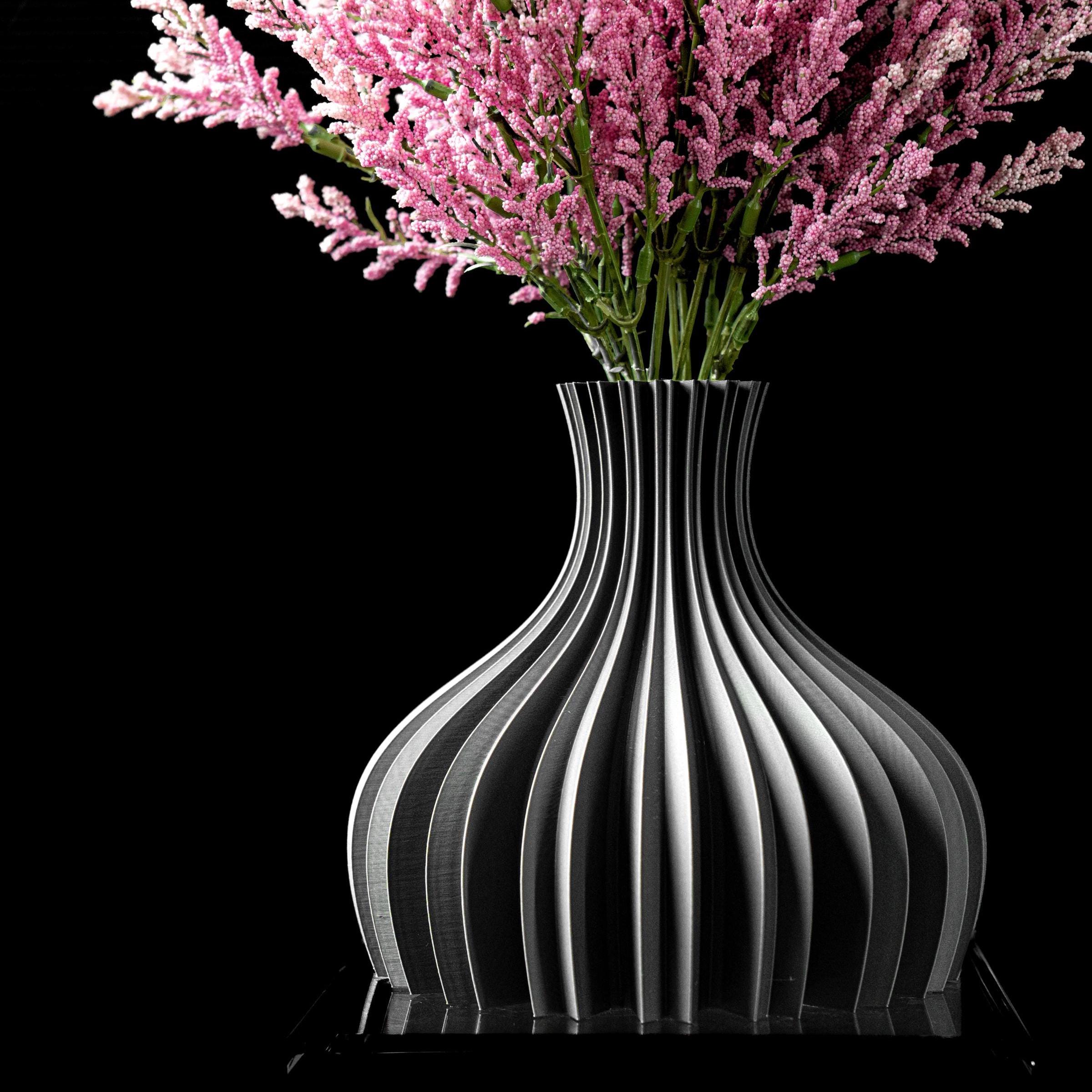 Striped Sculptural Decorative Vase in Dark Tones for Home Styling