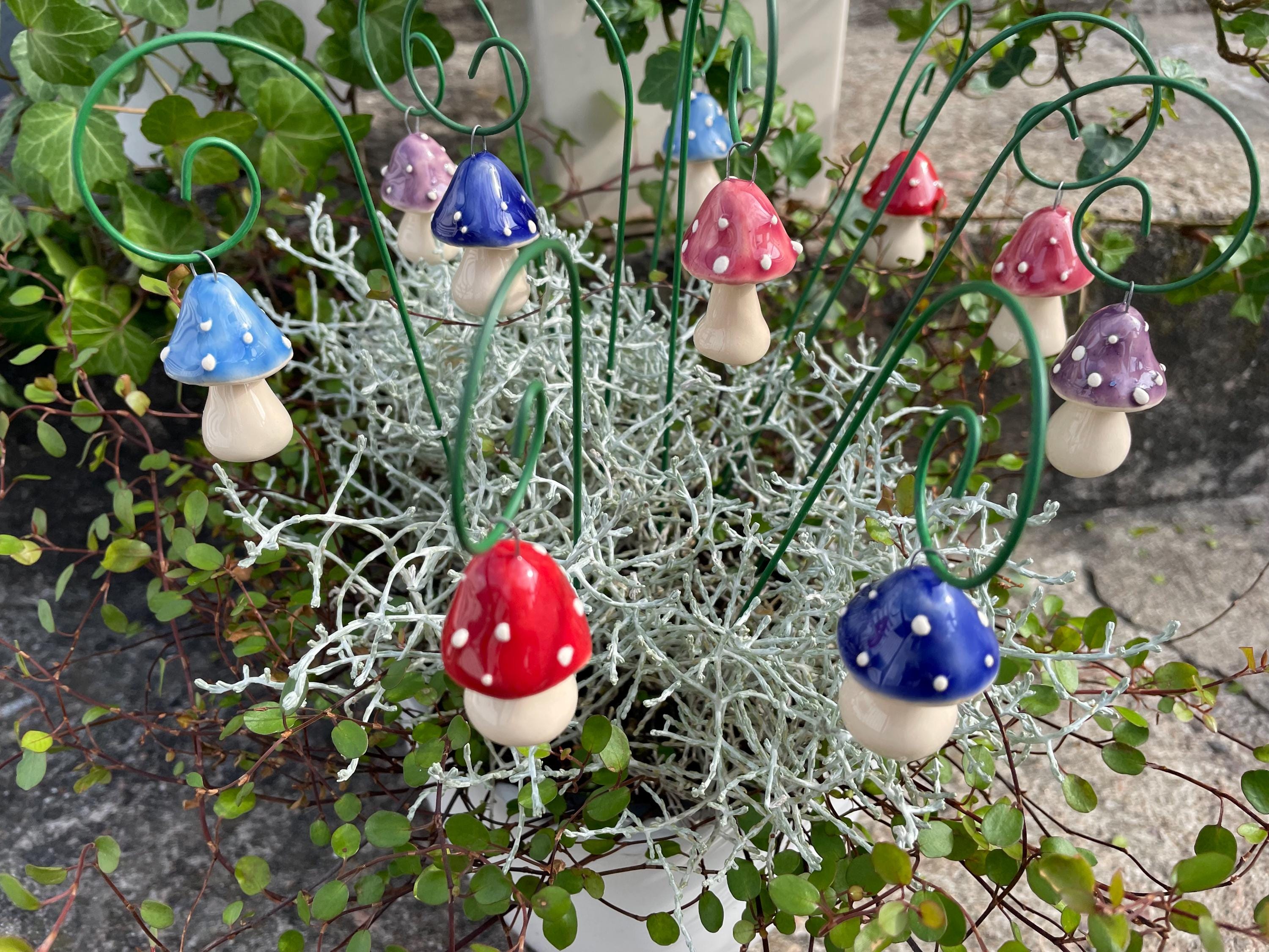 Hanging Ceramic Mushroom Decorative Support Stand Garden Decoration Accessory