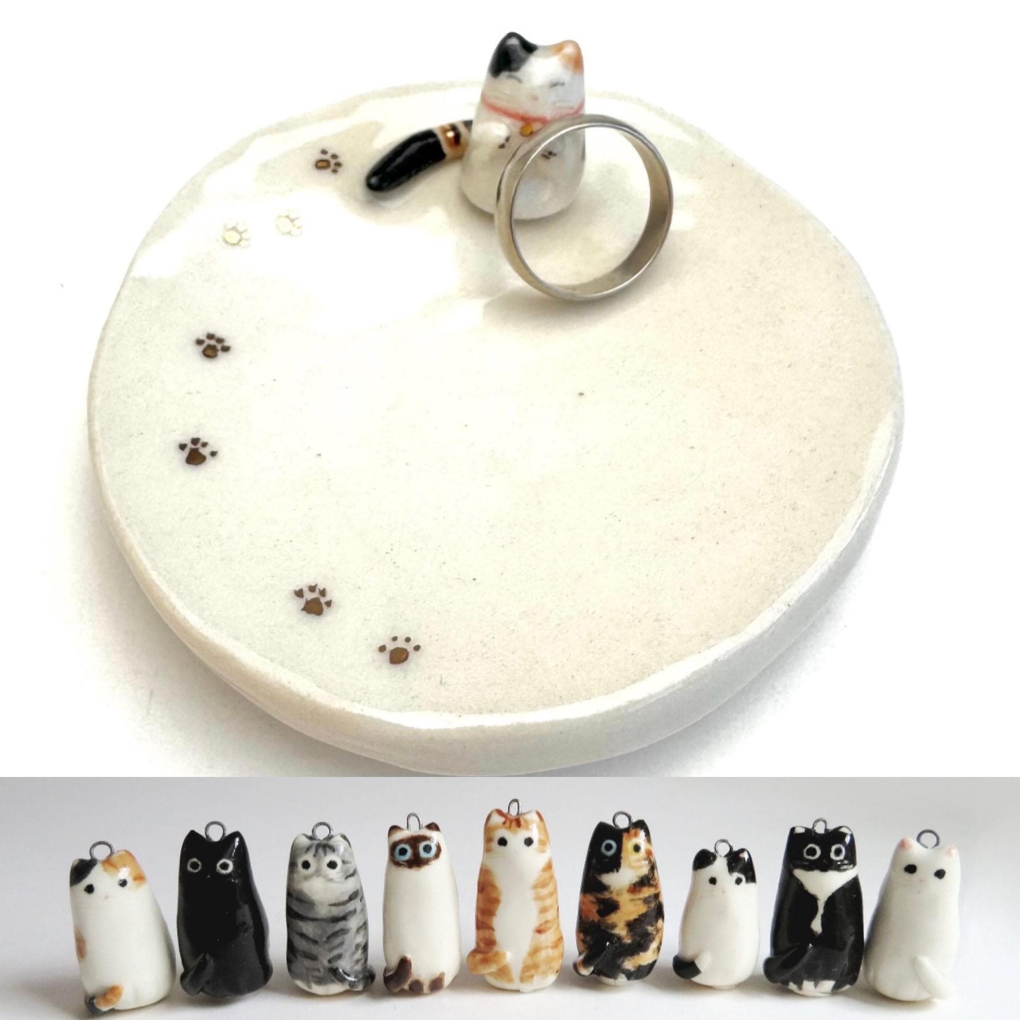 Ceramic Cat Ring Dish Minimal Decorative Tray for Bedroom and Vanity Display