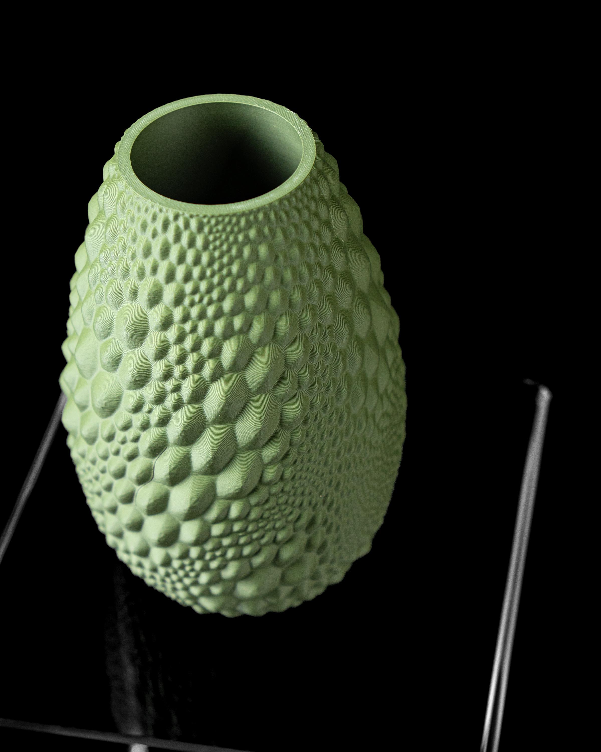 Green Textured Decorative Vase with Organic Pattern for Interior Styling