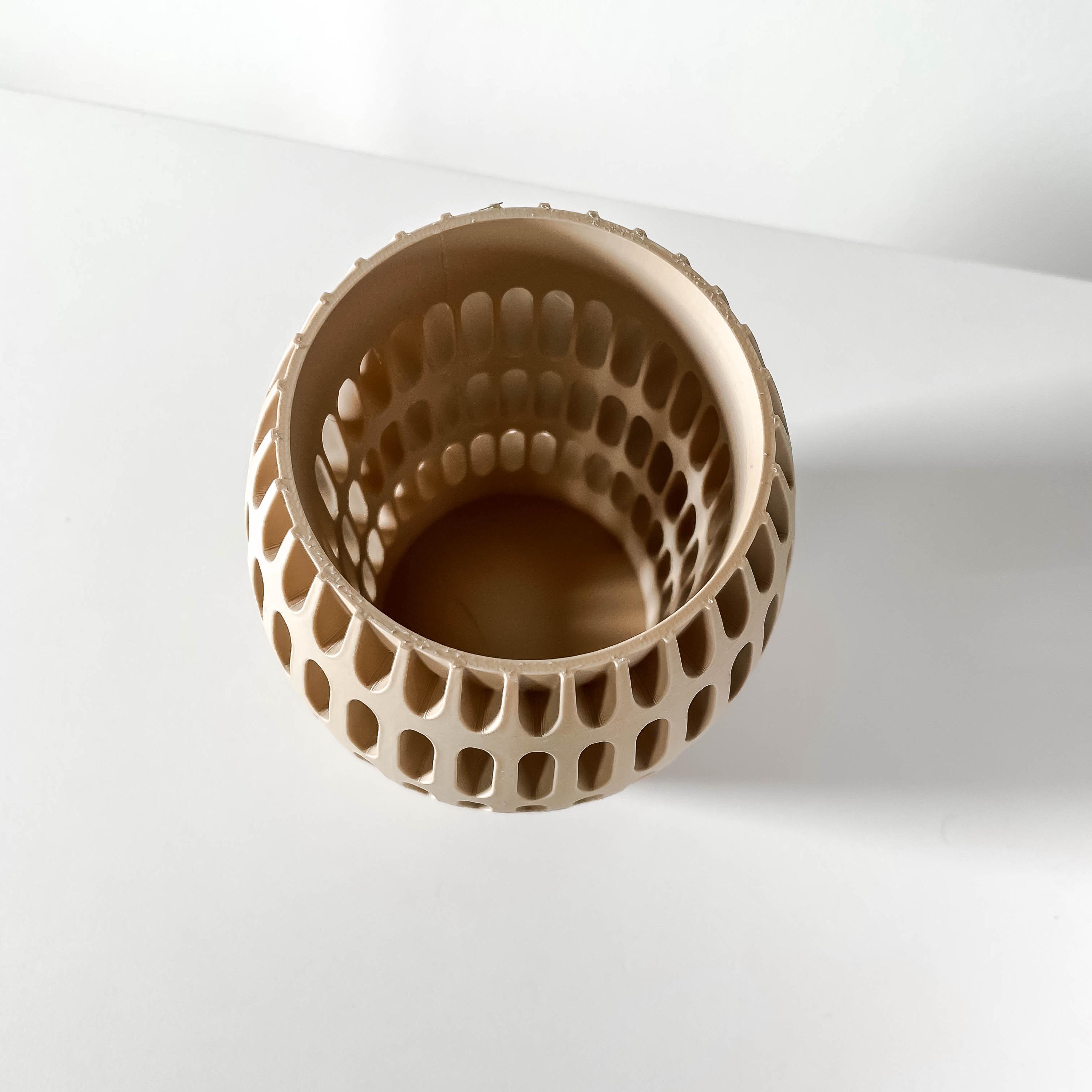 Beige Cutout Decorative Vase with Sculptural Oval Design for Home Interiors