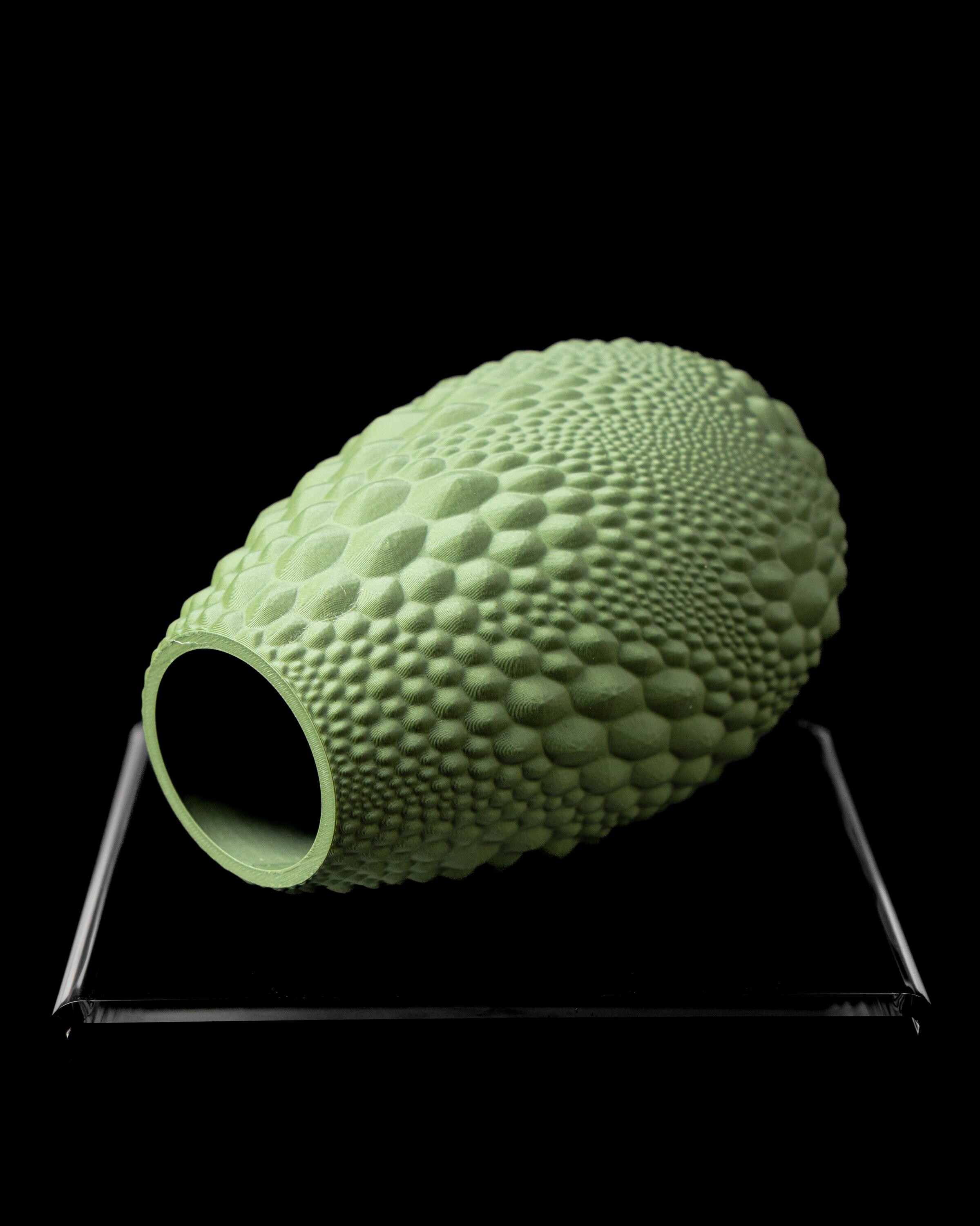 Green Textured Decorative Vase with Organic Pattern for Interior Styling