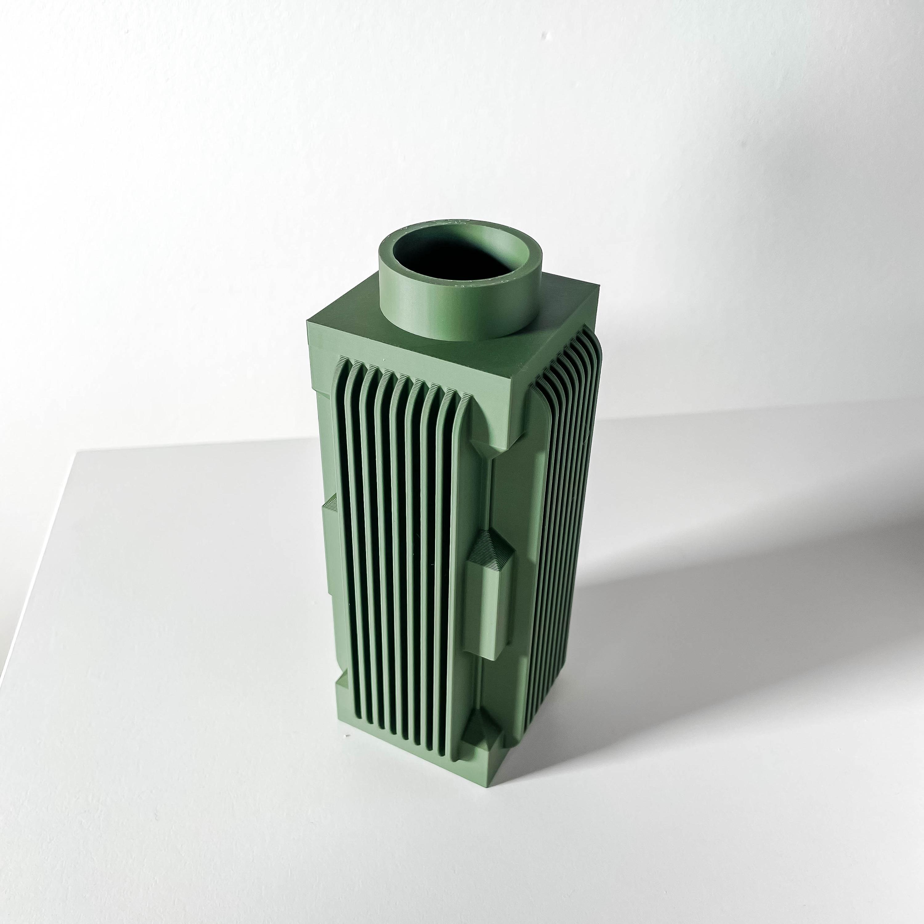 Green Geometric Decorative Vase with Angular Ridges for Home Décor