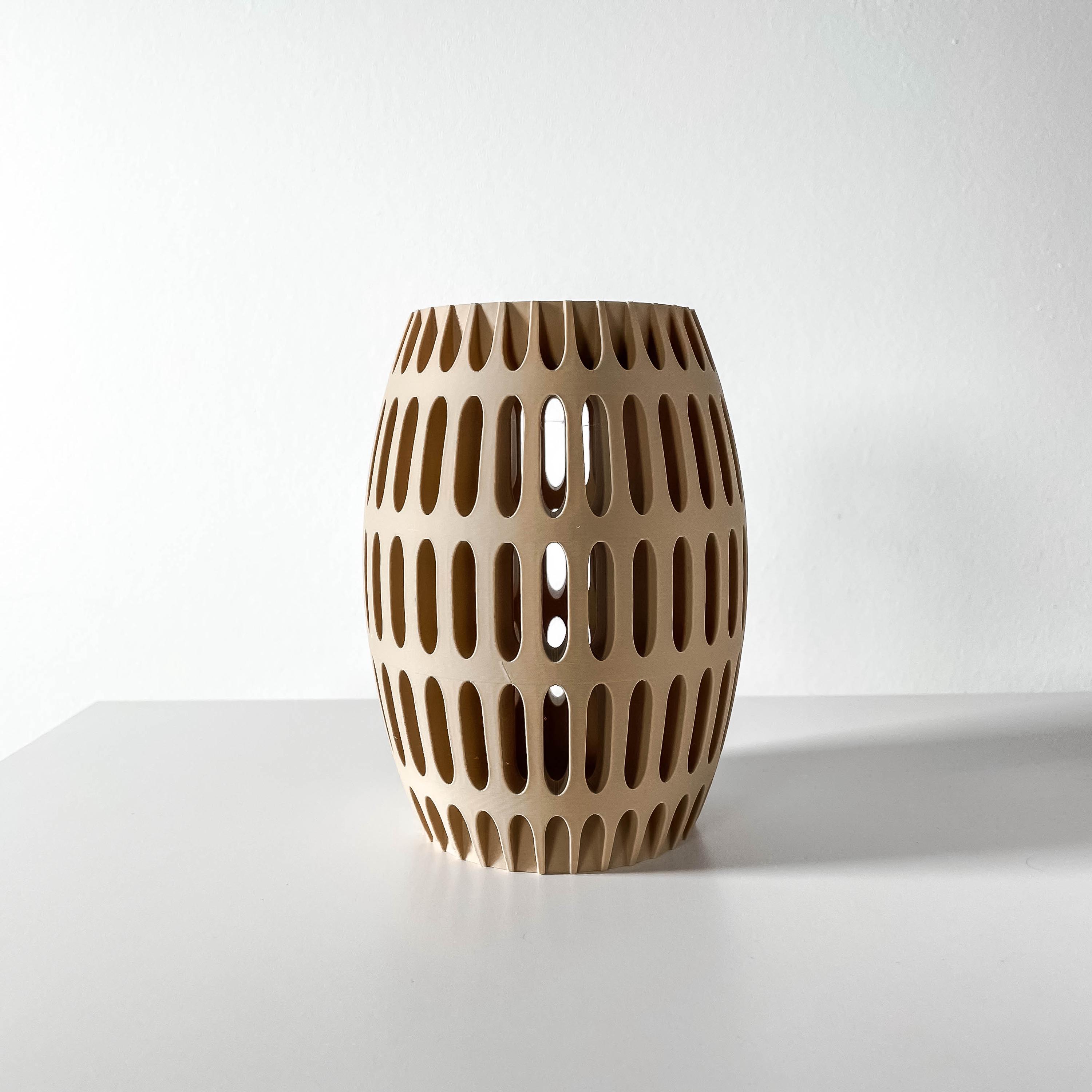 Beige Cutout Decorative Vase with Sculptural Oval Design for Home Interiors