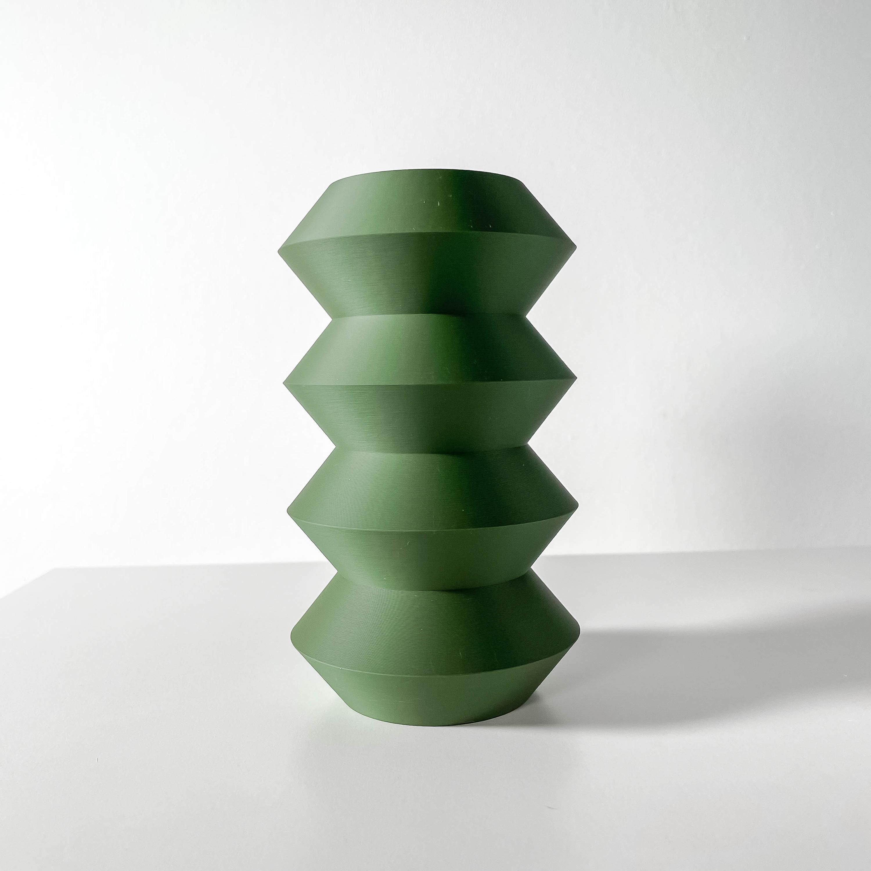 Green Angular Decorative Vase with Layered Geometric Form for Home Interiors