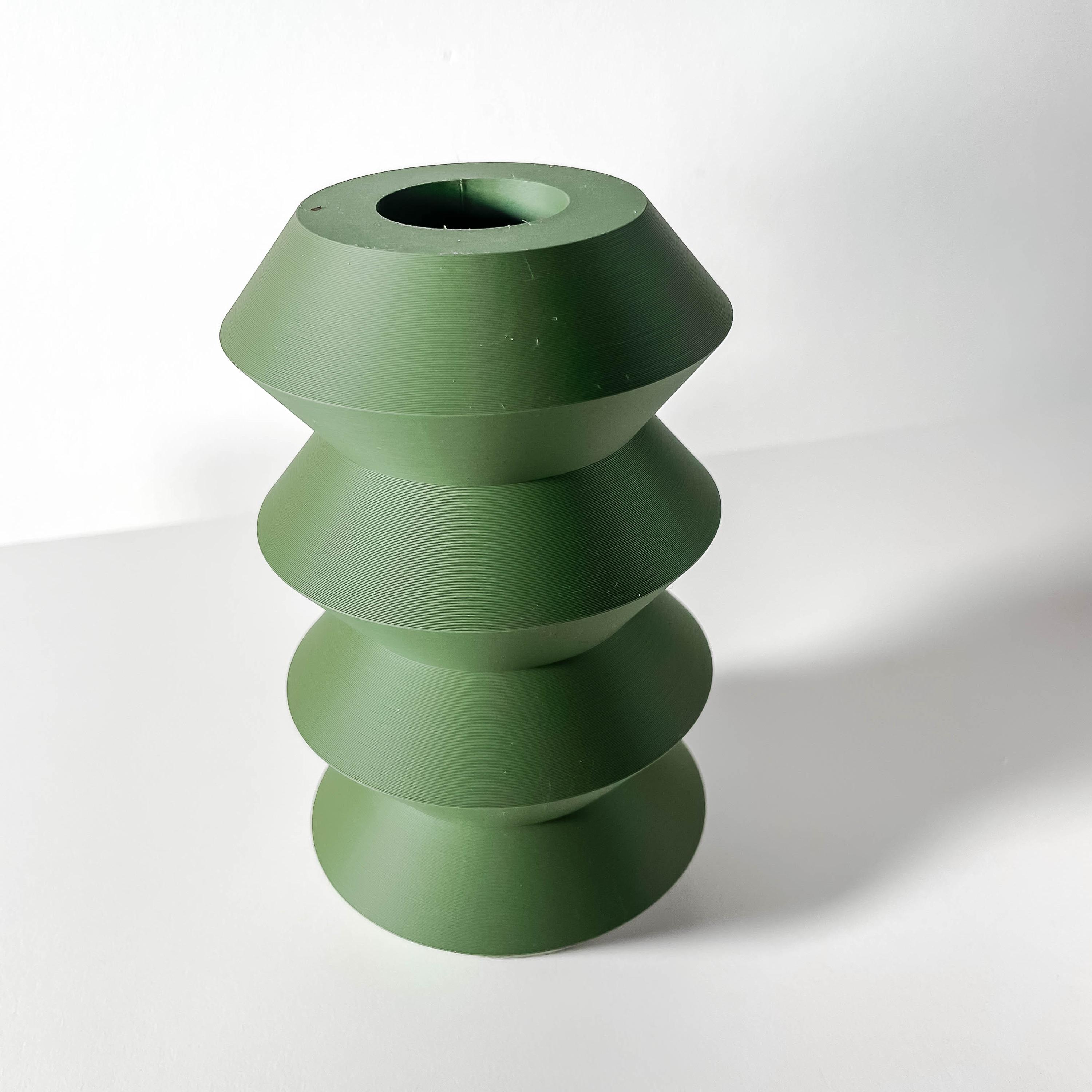 Green Angular Decorative Vase with Layered Geometric Form for Home Interiors