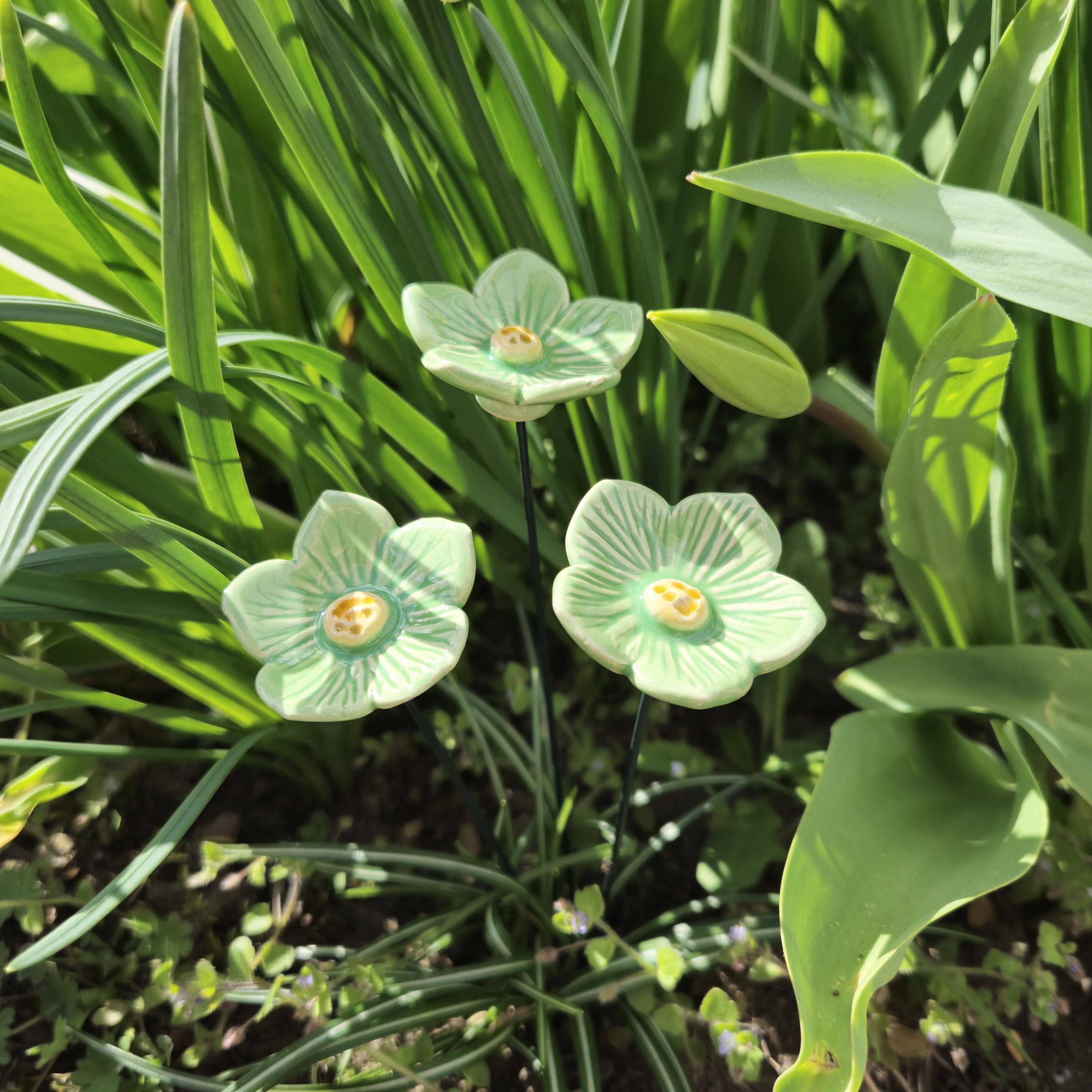 Ceramic Flower Garden Stake Outdoor Yard Decor