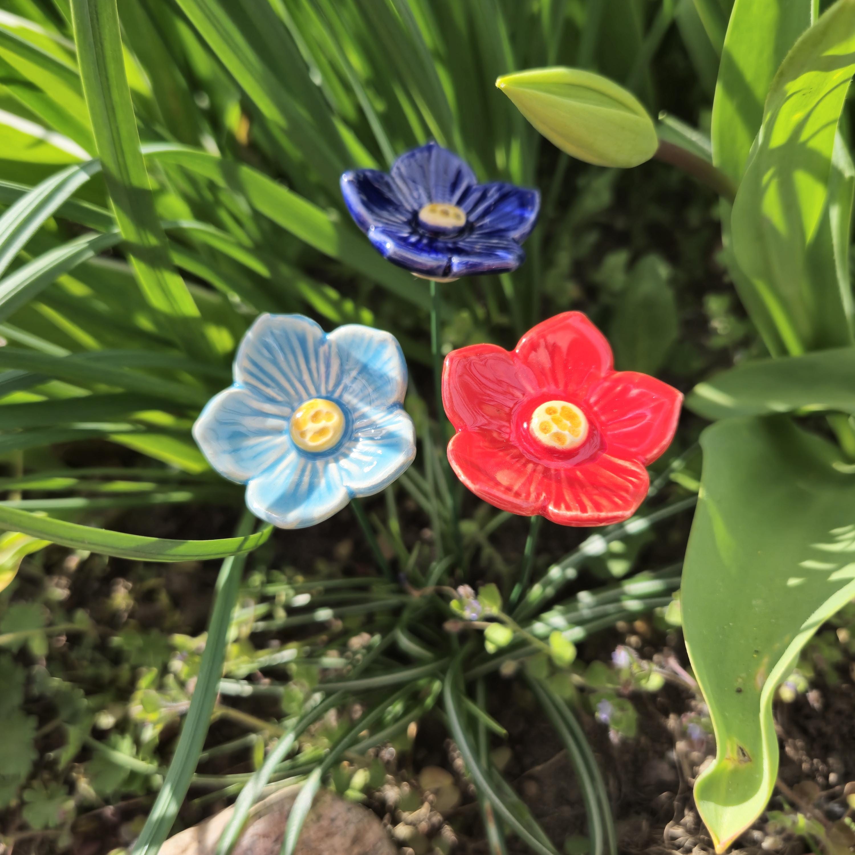 Ceramic Flower Garden Stake Outdoor Yard Decor