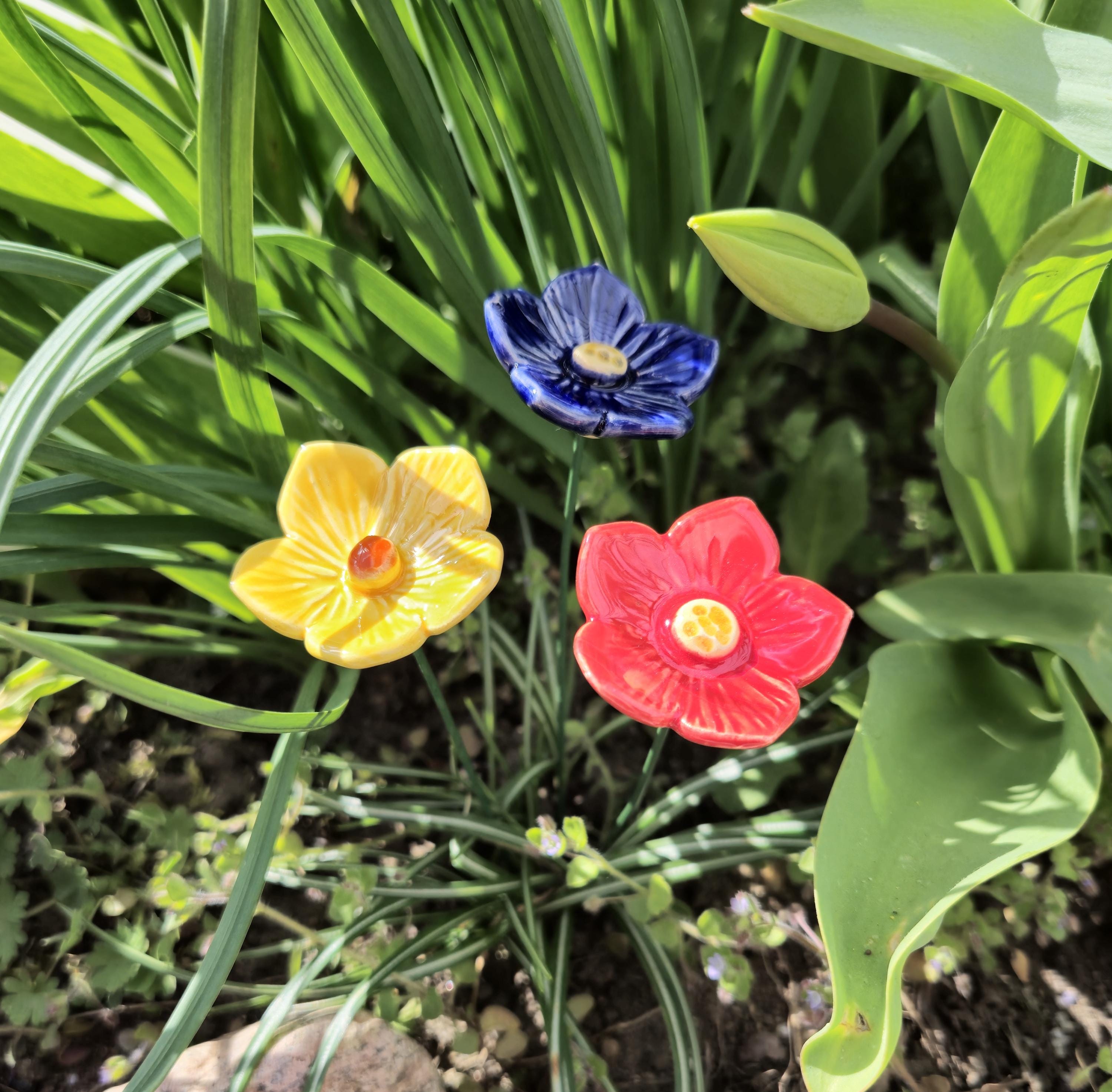 Ceramic Flower Garden Stake Outdoor Yard Decor