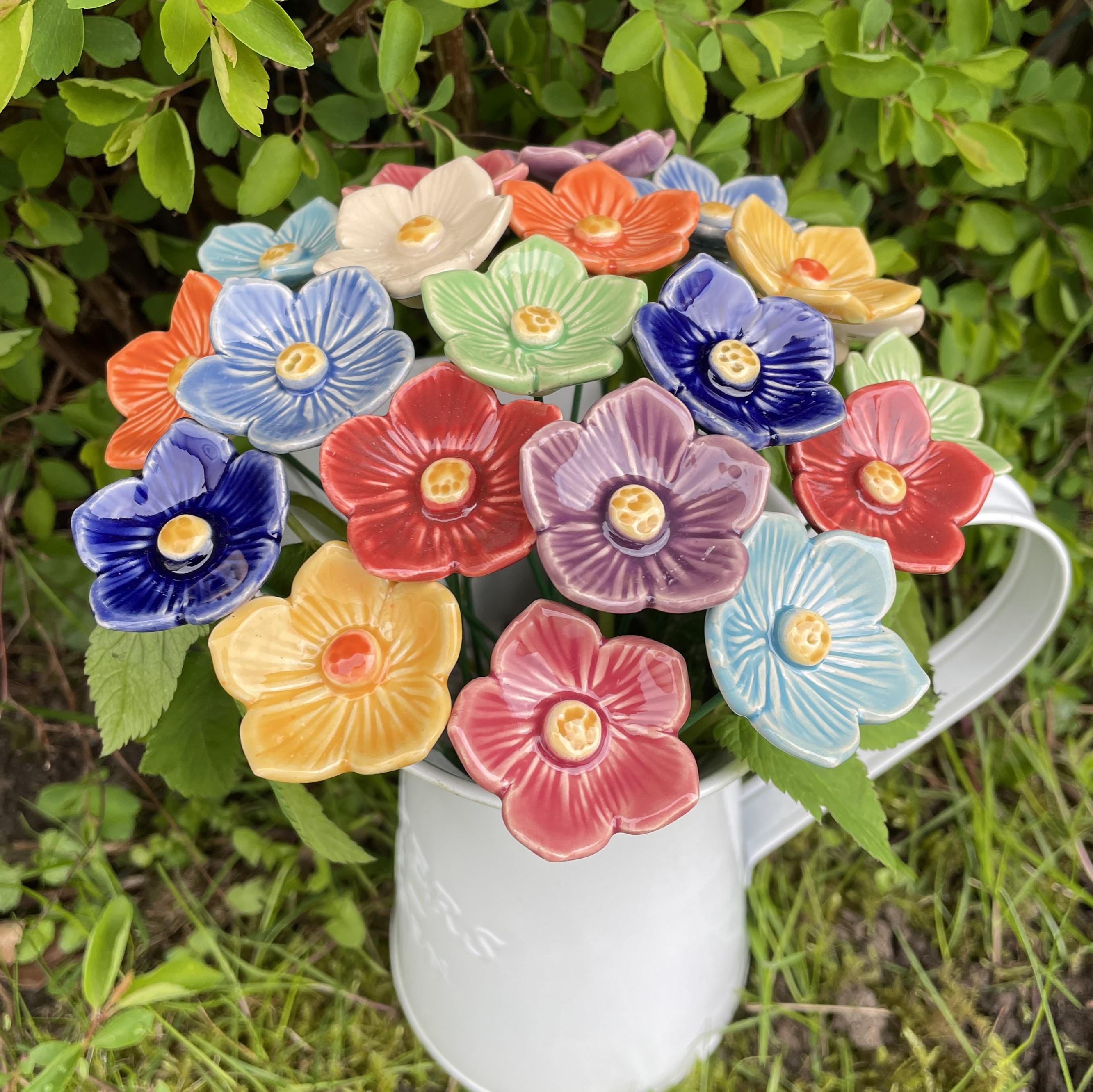 Ceramic Flower Garden Stake Outdoor Yard Decor