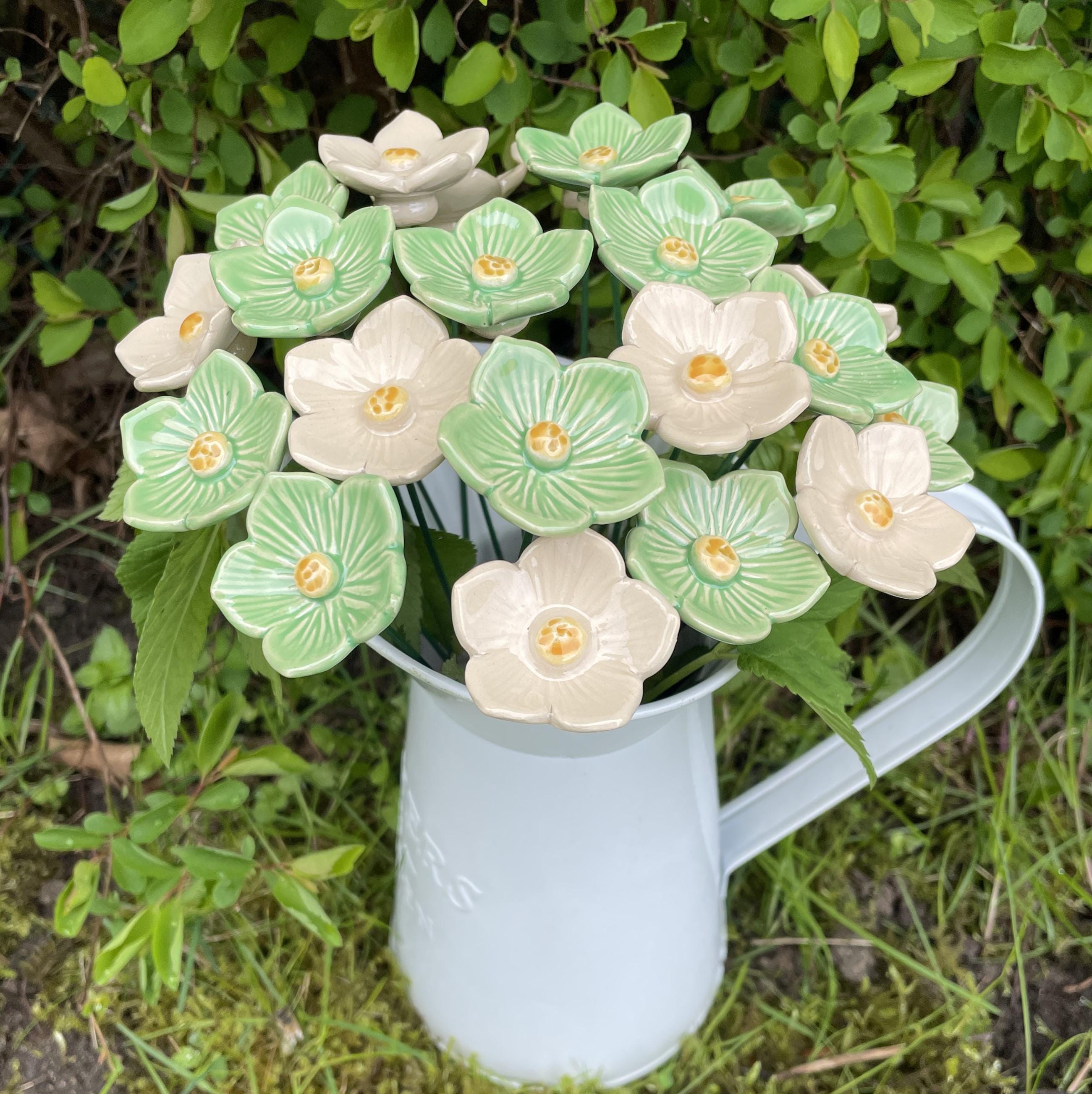 Ceramic Flower Garden Stake Outdoor Yard Decor
