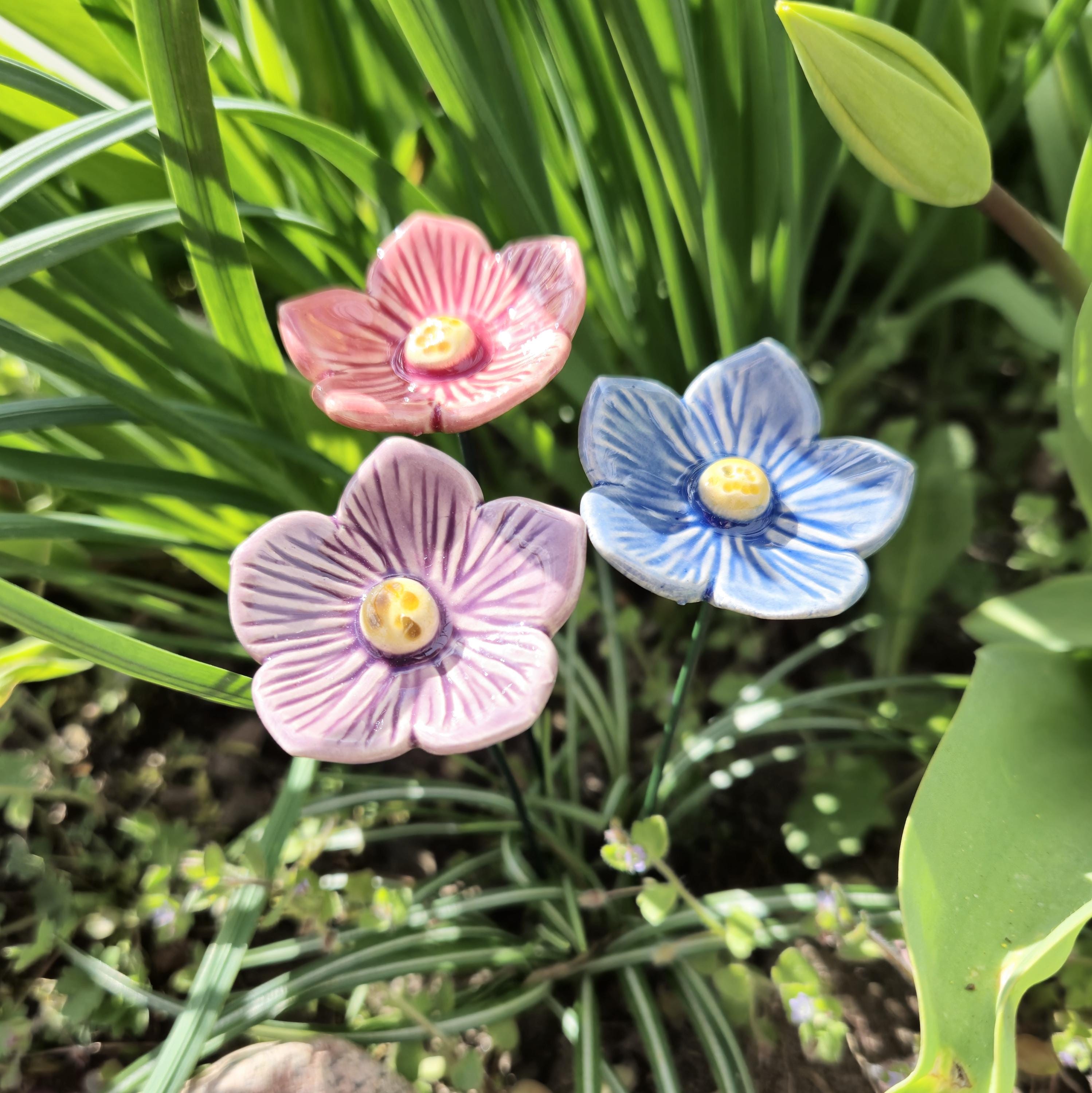 Ceramic Flower Garden Stake Outdoor Yard Decor