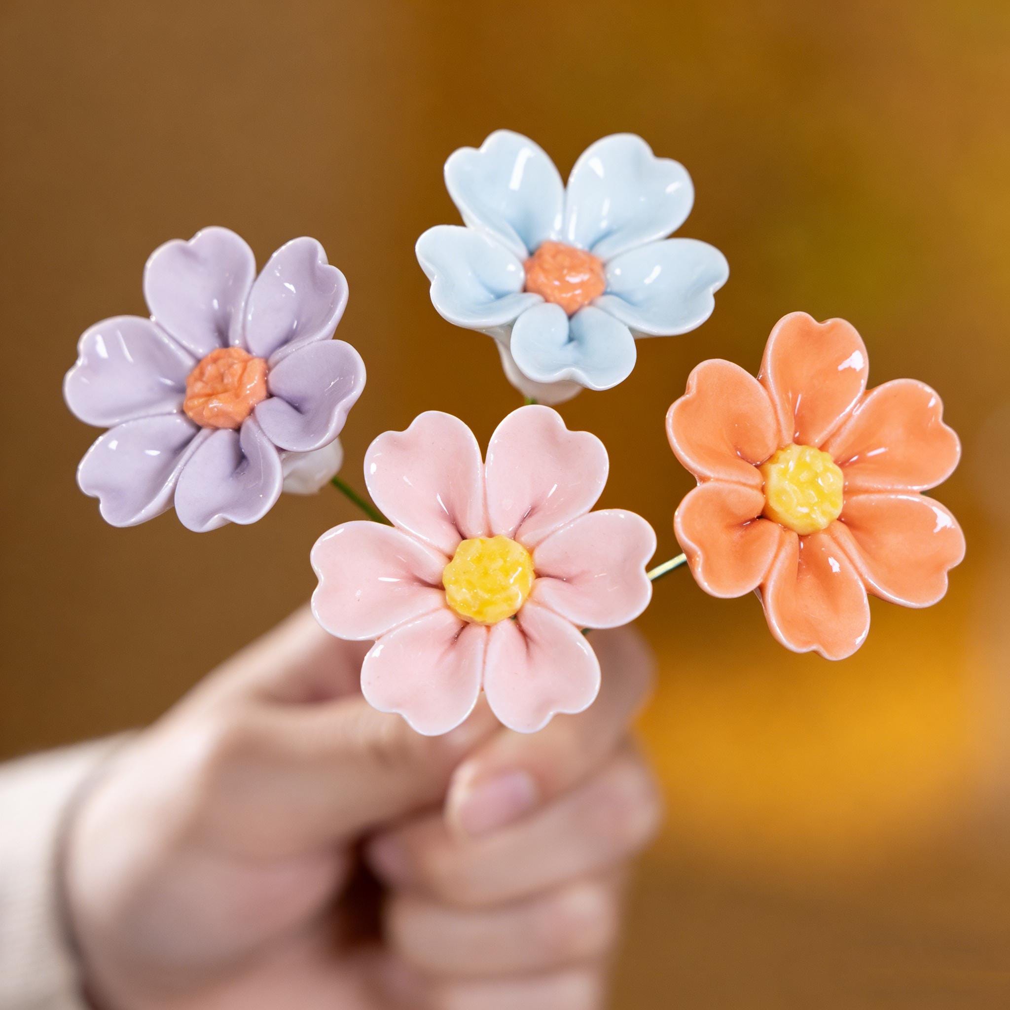 Ceramic Daisy Bouquet, Home Tabletop Accent
