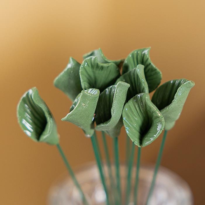 Ceramic Four Leaf Clover Decor, Mini Lucky Clover Bouquet, Porcelain Clover Flower, St Patricks Day Decor, Lucky Charm Desk Decor Gift