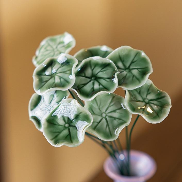Ceramic Four Leaf Clover Decor, Mini Lucky Clover Bouquet, Porcelain Clover Flower, St Patricks Day Decor, Lucky Charm Desk Decor Gift