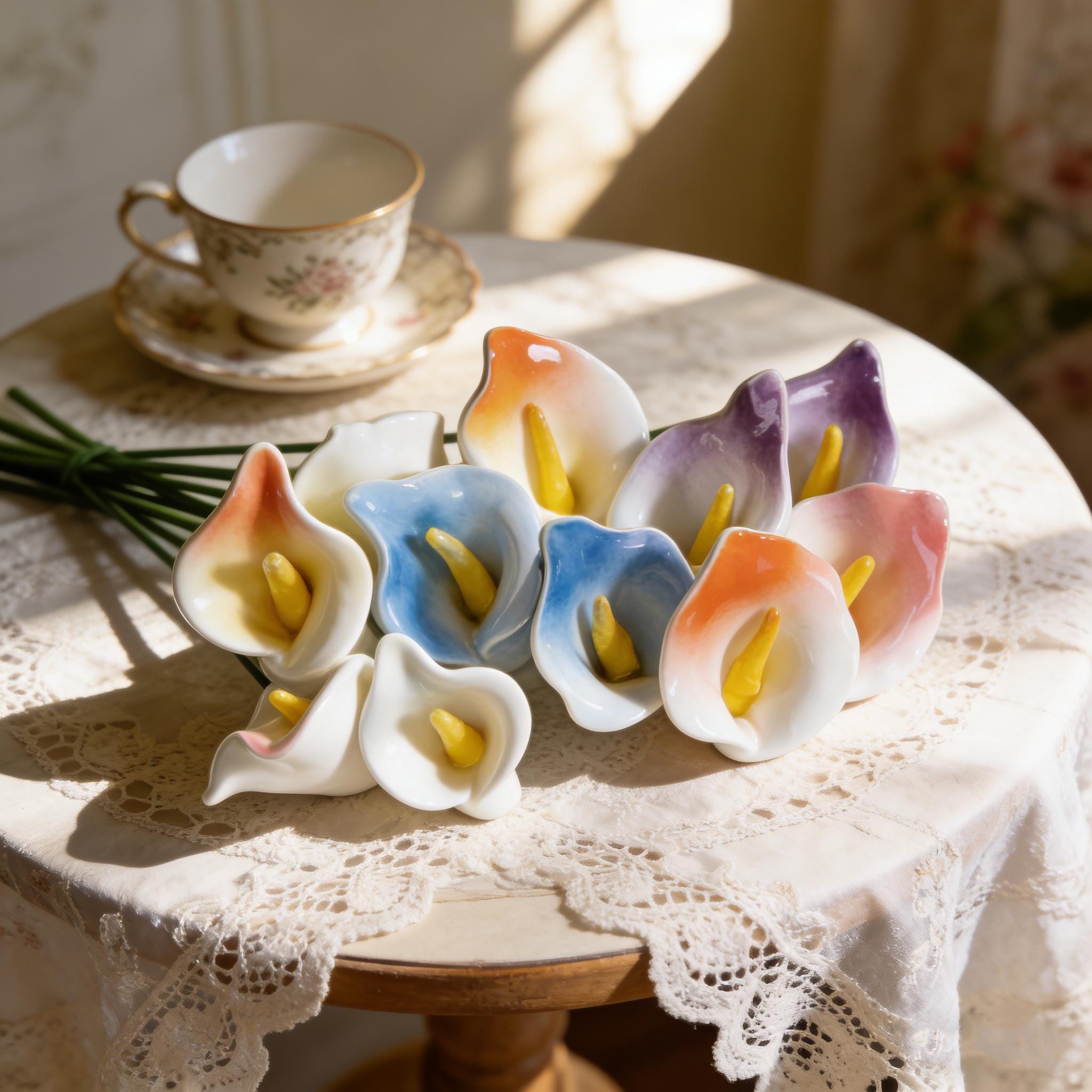 Ceramic Calla Lily Bouquet, Porcelain Calla Lily Flowers, Mini Flower Decor, Wedding Table Decor, Aesthetic Desk Flower Decoration