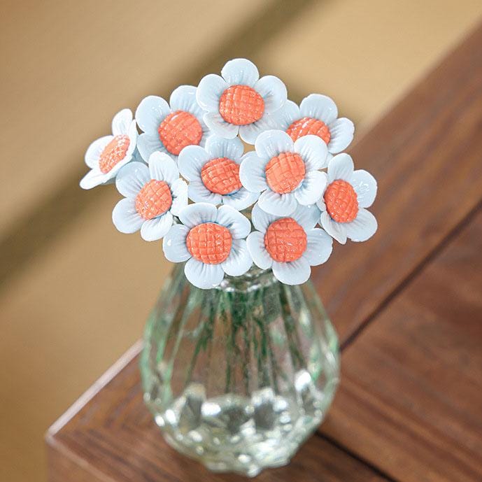 Ceramic Daisy Bouquet, Vase Flower Arrangement, Home Tabletop Decor