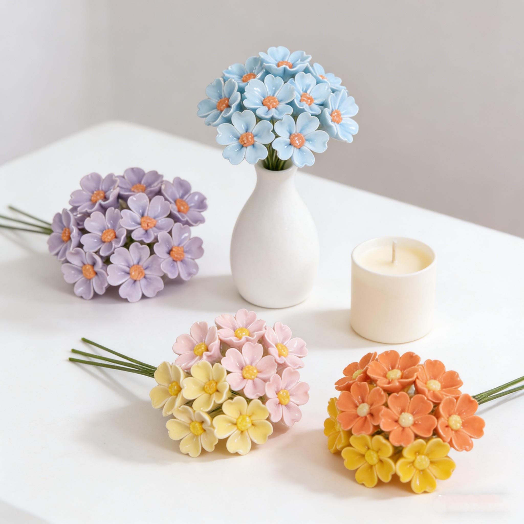 Ceramic Daisy Bouquet, Home Tabletop Accent