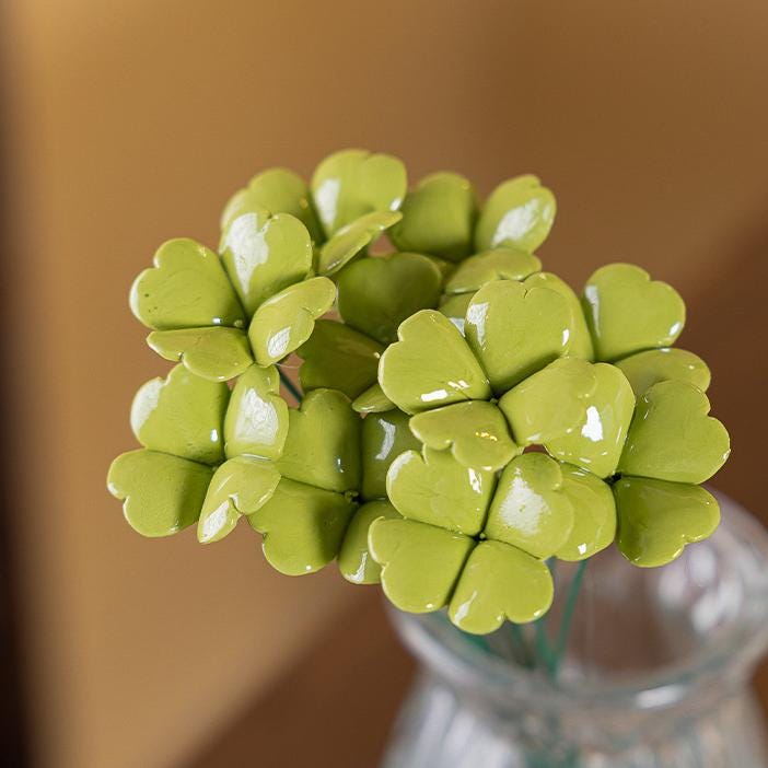 Ceramic Four Leaf Clover Decor, Mini Lucky Clover Bouquet, Porcelain Clover Flower, St Patricks Day Decor, Lucky Charm Desk Decor Gift