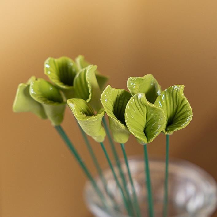 Ceramic Four Leaf Clover Decor, Mini Lucky Clover Bouquet, Porcelain Clover Flower, St Patricks Day Decor, Lucky Charm Desk Decor Gift