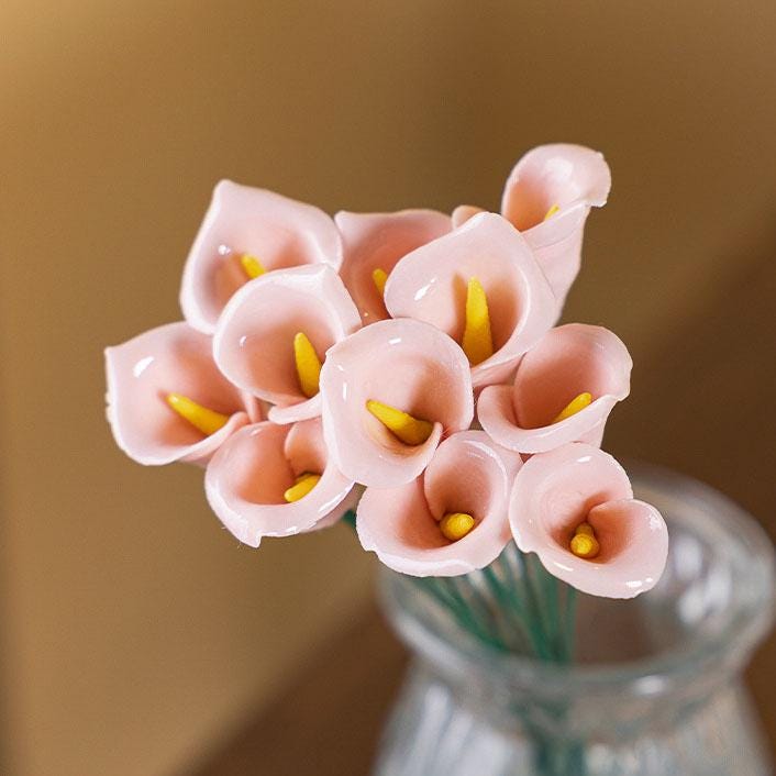 Ceramic Pink Calla Lily Bouquet, Warm Home Decoration