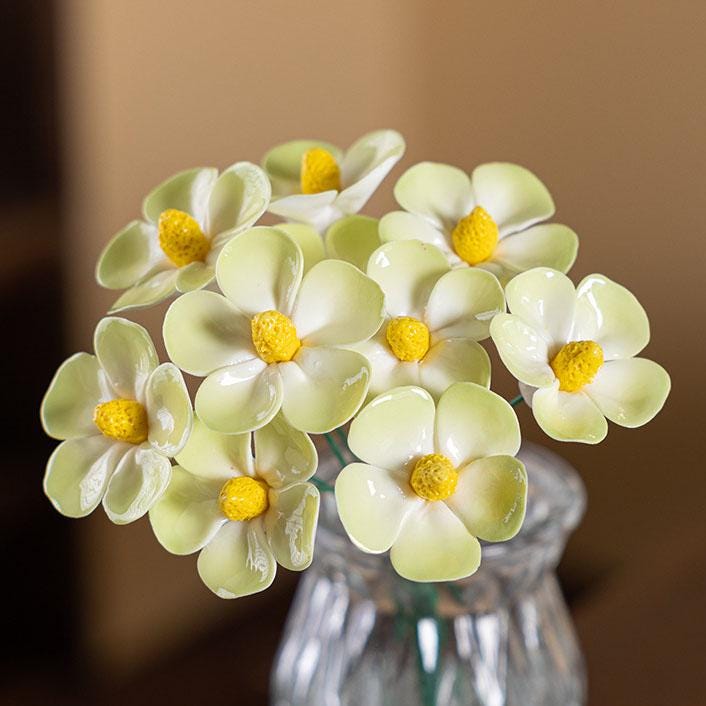 Ceramic Daisy Bouquet, Bright Yellow Glaze Gradient Petals, Tabletop Decoration