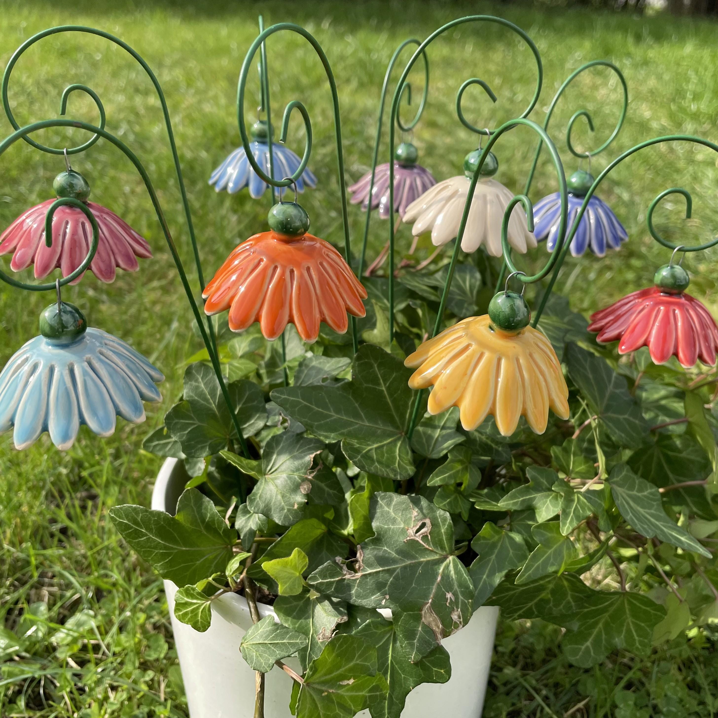 Ceramic Flower/Fairytale Flowers,Plant stake, fairy garden accessories, garden decor, plant accessories