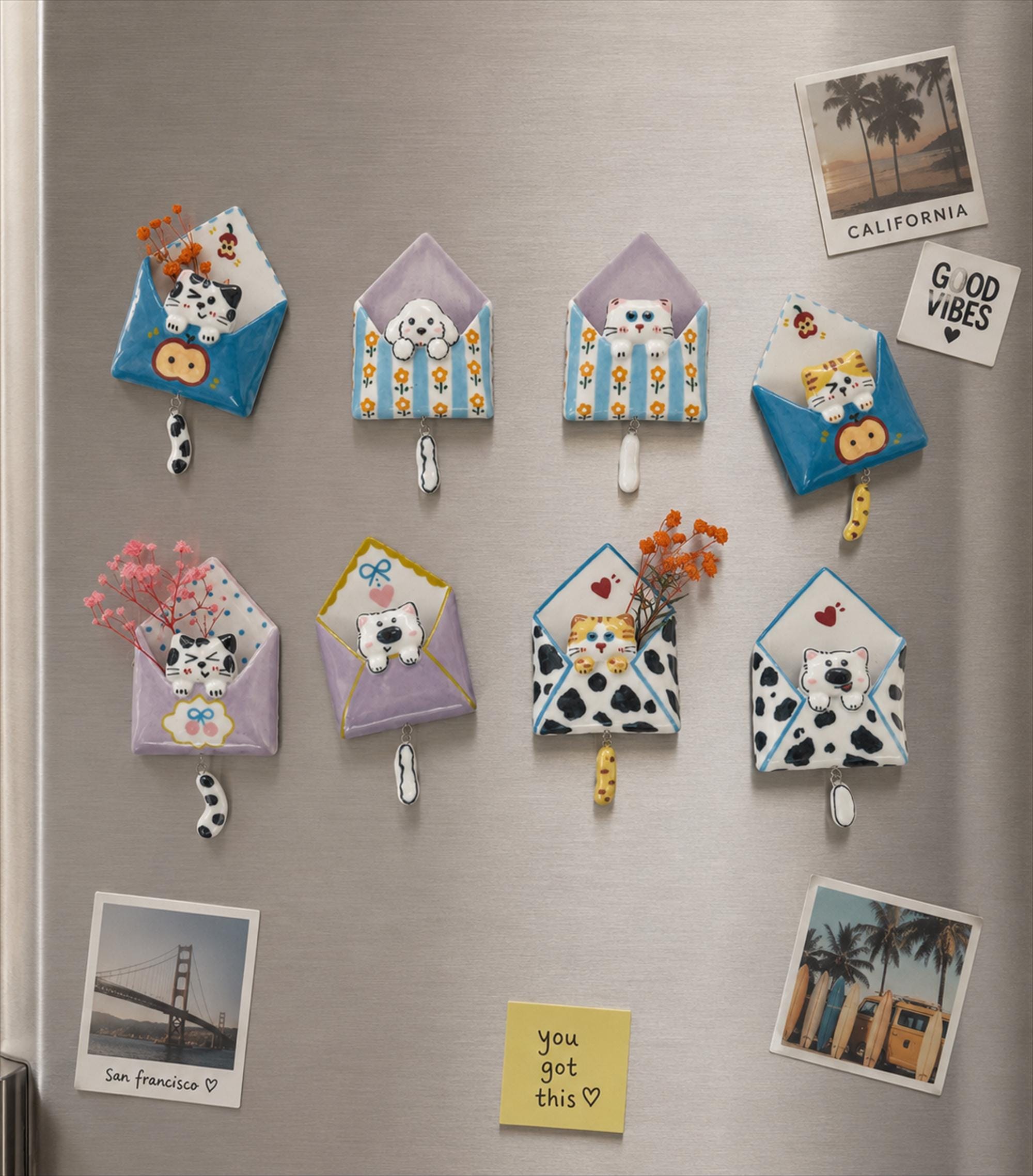 Ceramic Envelope‑Style Fridge Magnets Animal Decorative Pieces for Home Kitchen Display