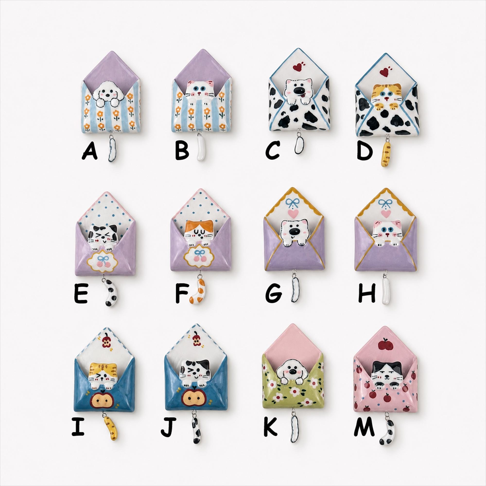 Ceramic Envelope‑Style Fridge Magnets Animal Decorative Pieces for Home Kitchen Display