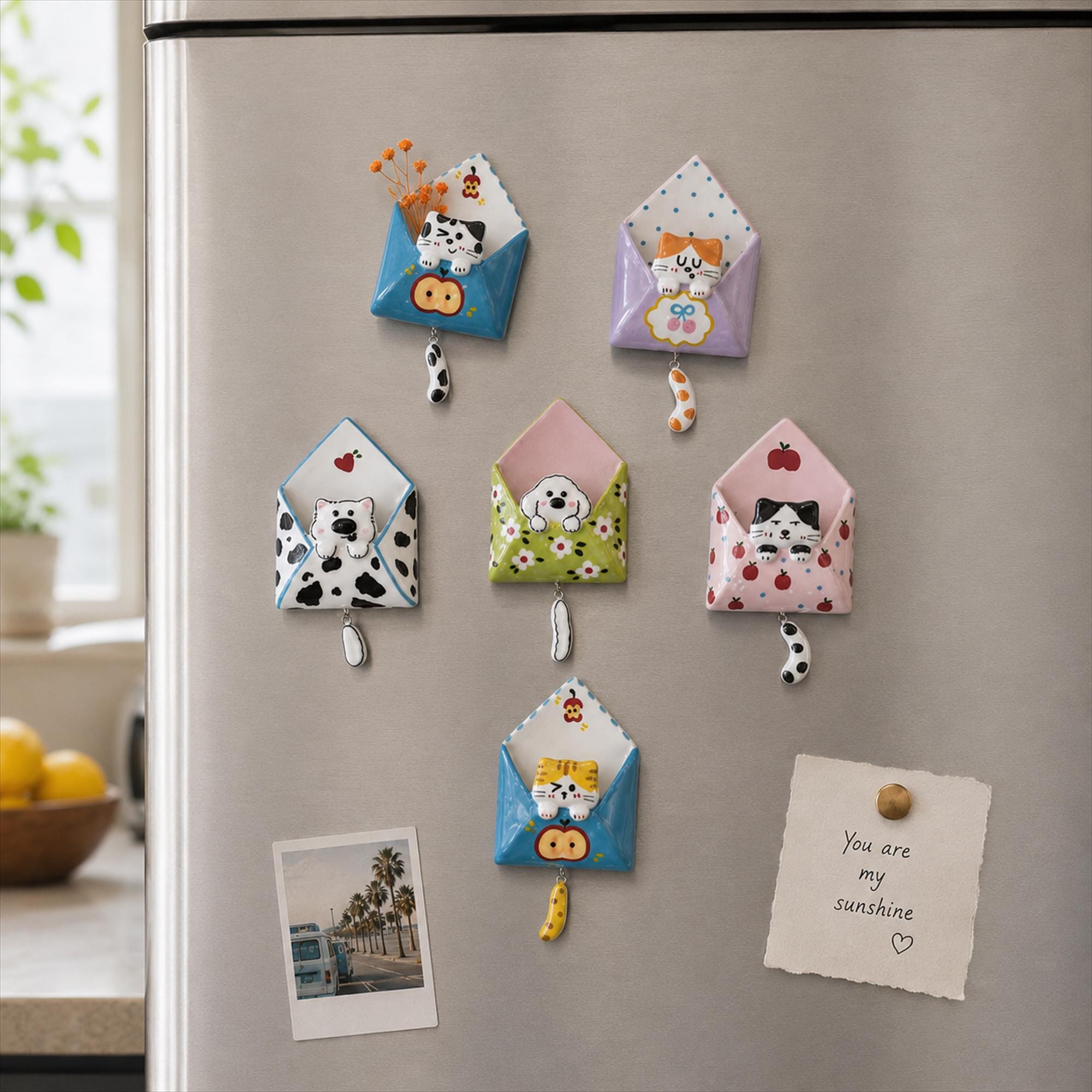 Ceramic Envelope‑Style Fridge Magnets Animal Decorative Pieces for Home Kitchen Display