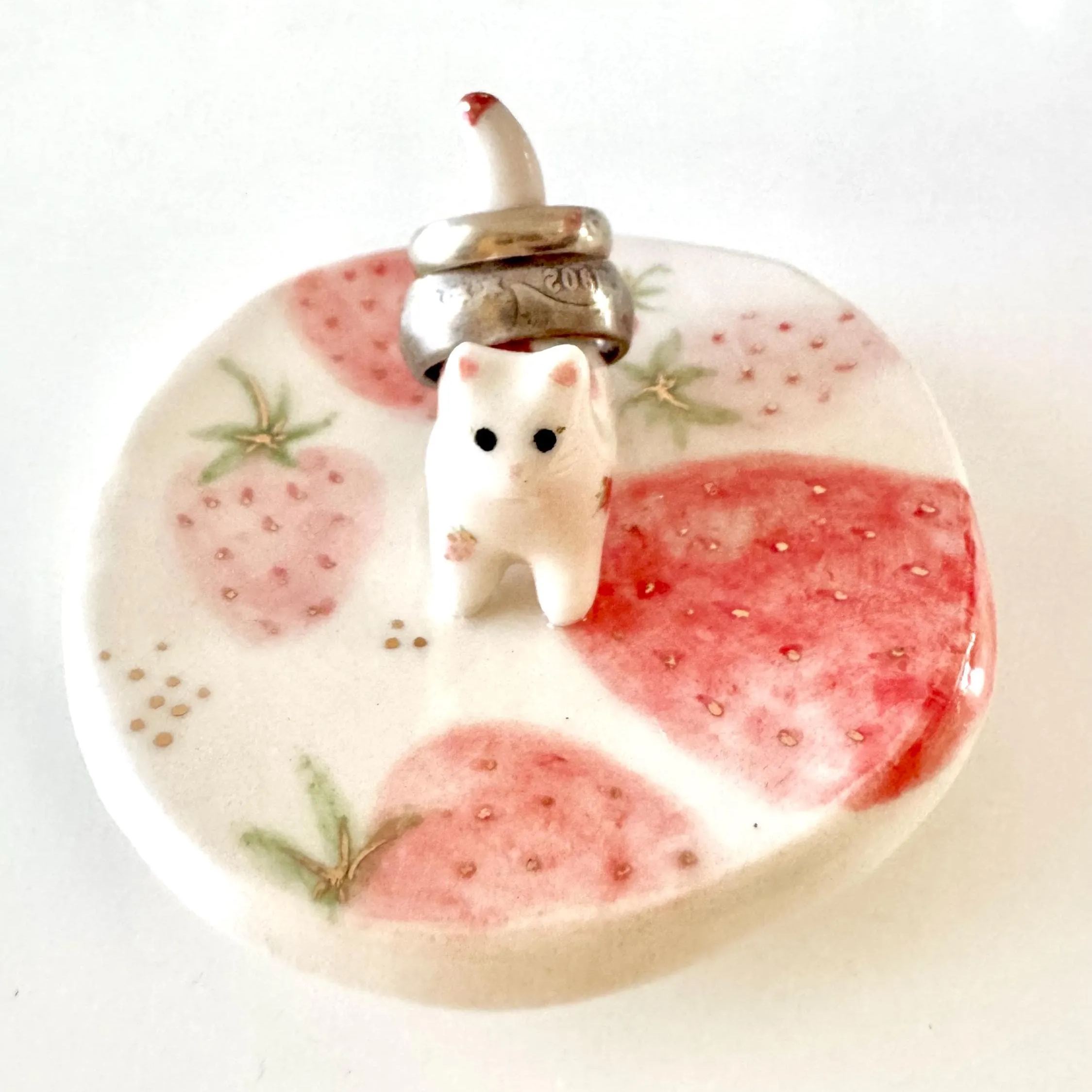 Ceramic Strawberry Jewelry Tray Cute Decorative Piece for Home Vanity Display