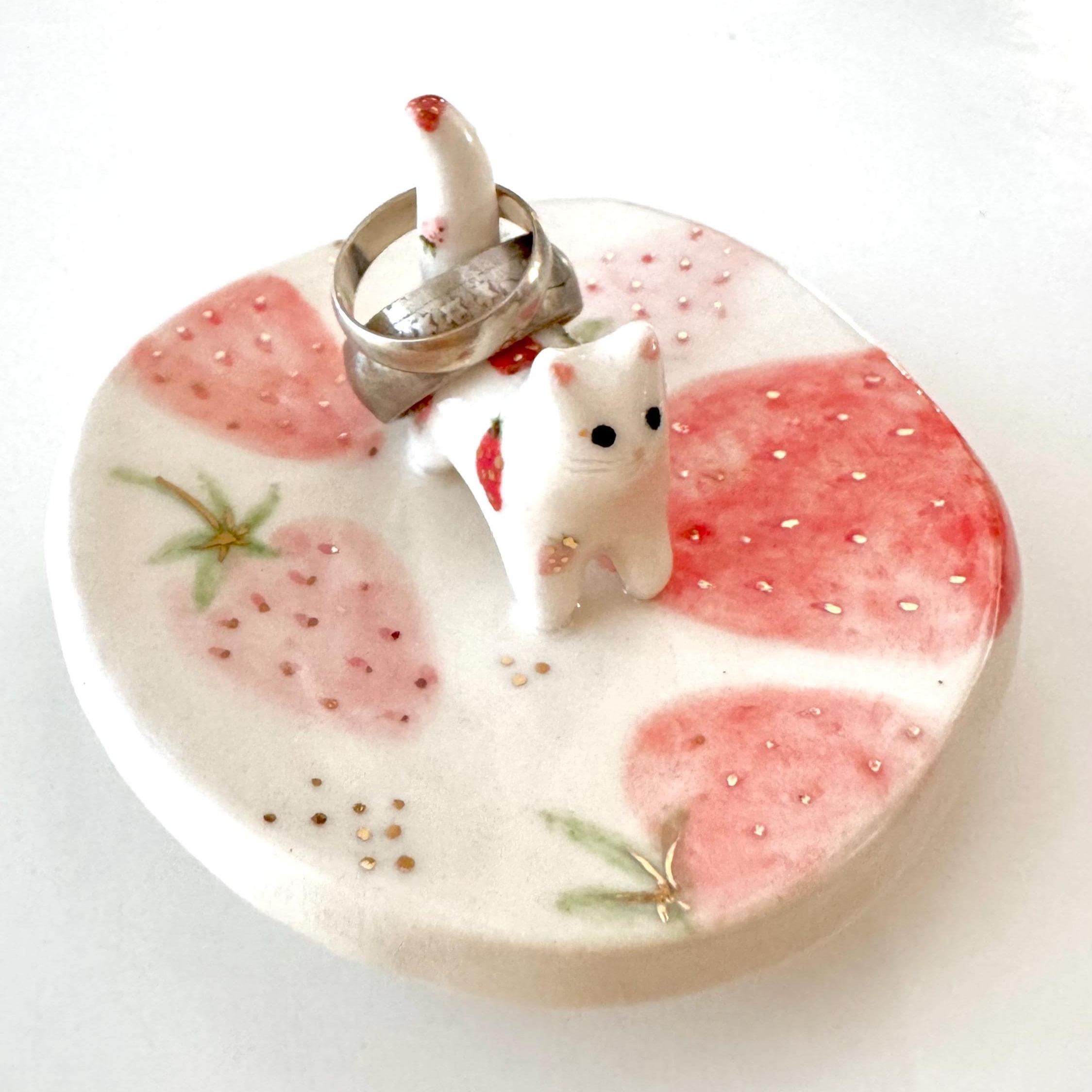 Ceramic Strawberry Jewelry Tray Cute Decorative Piece for Home Vanity Display