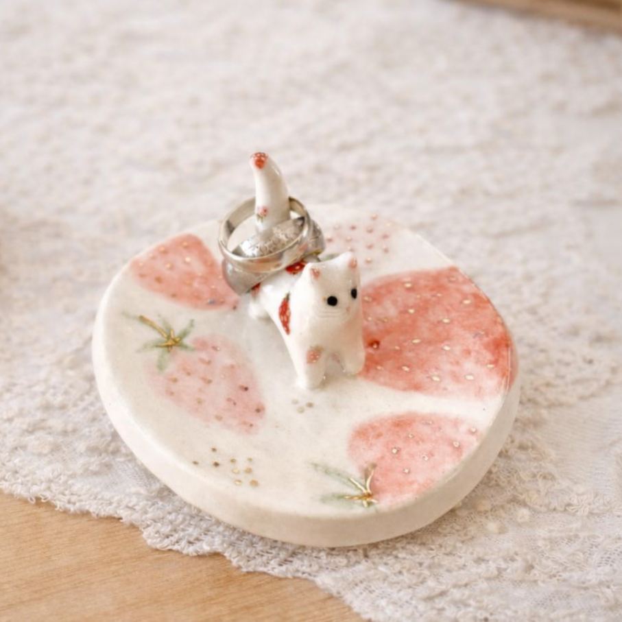 Ceramic Strawberry Jewelry Tray Cute Decorative Piece for Home Vanity Display
