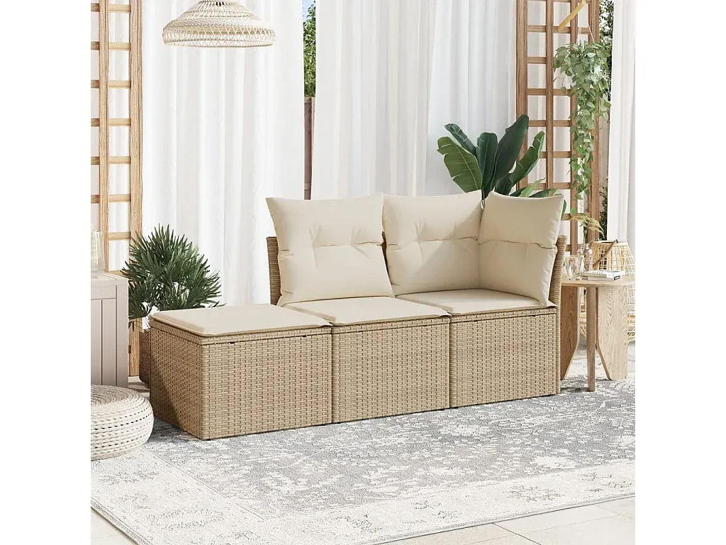 Gemütliche Gartensofagarnitur mit Kissen, Beige aus Polyrattan-decoravito.com