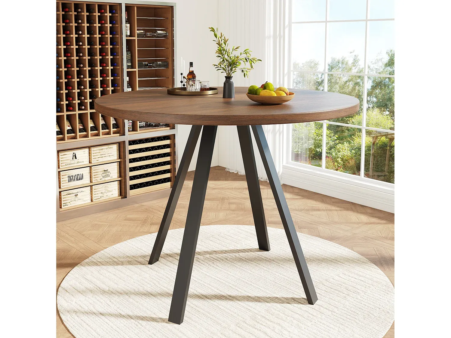 Moderner Esstisch für 4-6 Personen, 80x80x75 cm, MDF und Metallbeine, Walnussoptik-decoravito.com