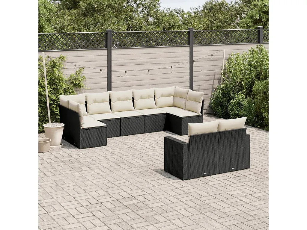 Garten-Sofagarnitur aus Poly Rattan mit Kissen, 9-teilig, Schwarz-decoravito.com