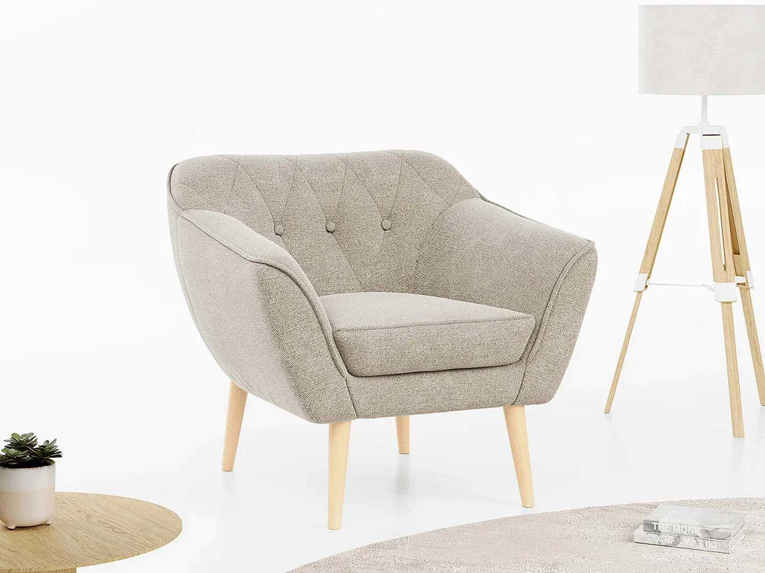 Moderner Sessel im skandinavischen Stil mit hohen Holzbeinen - Beige-decoravito.com