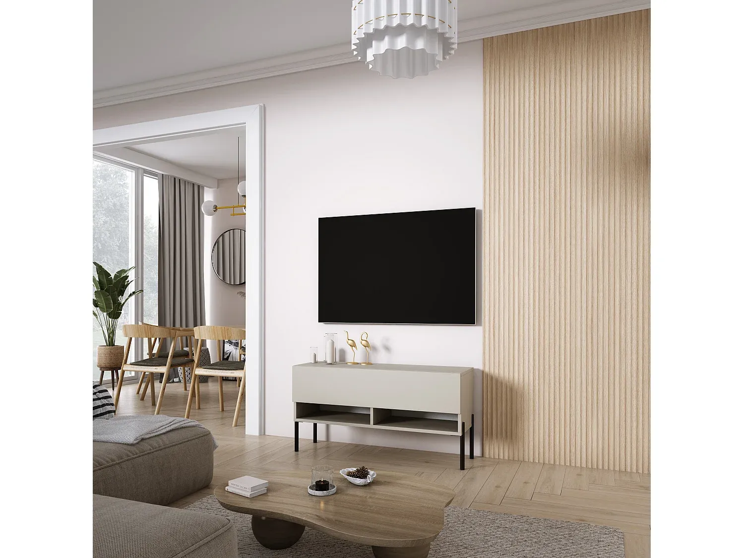 Moderner TV-Schrank mit geraden schwarzen Beinen, 100 x 32 x 52 cm-decoravito.com
