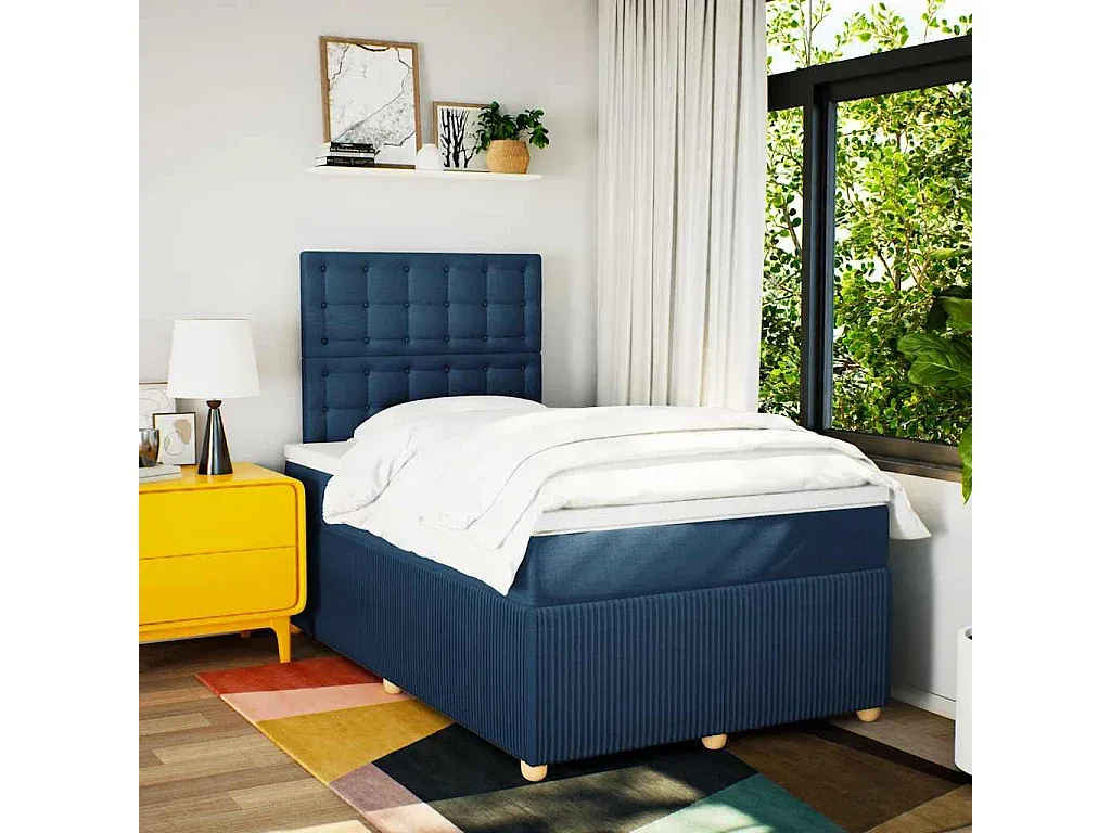 Stoff Boxspringbett Blau 120x190 cm mit Matratze-decoravito.com